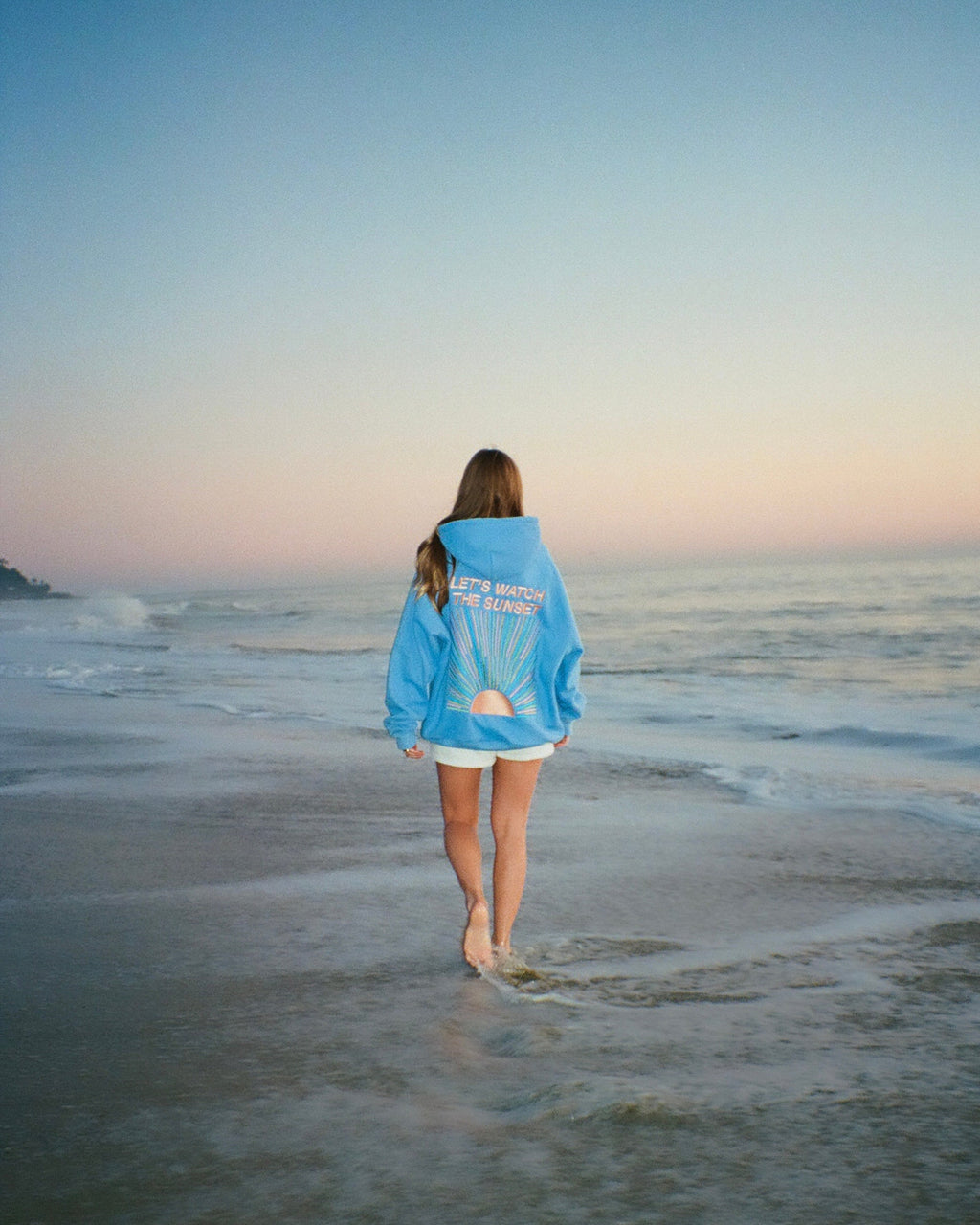 "Let's Watch the Sunset" oversize’owa bluza z kapturem Lux w kolorze niebieskim