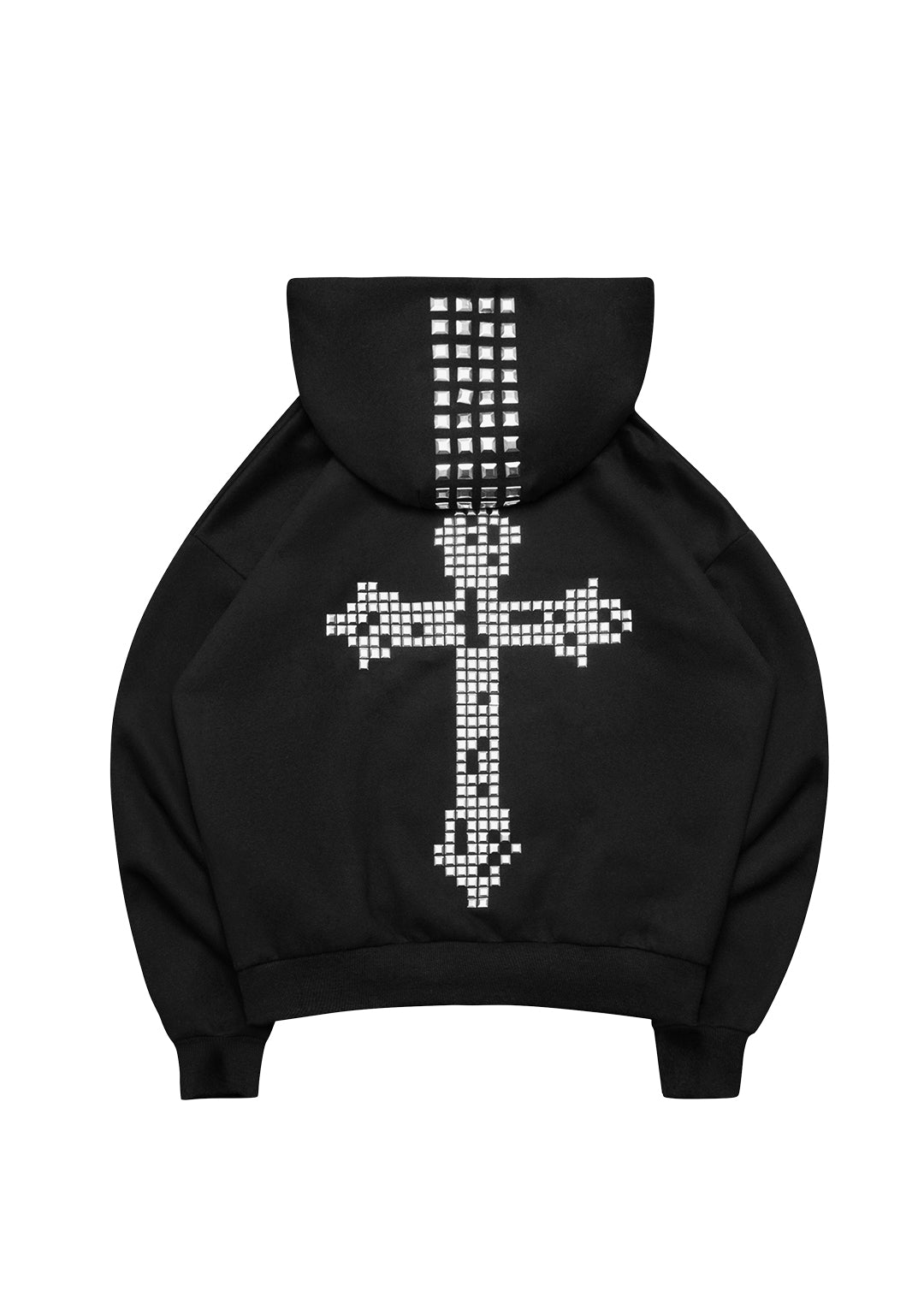 FAITHFUL hoodie met rits en studs ZWART