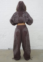 FALLEN FAUX FUR RHINESTONE ZIP HOODIE BROWN (DETACHABLE FUR)