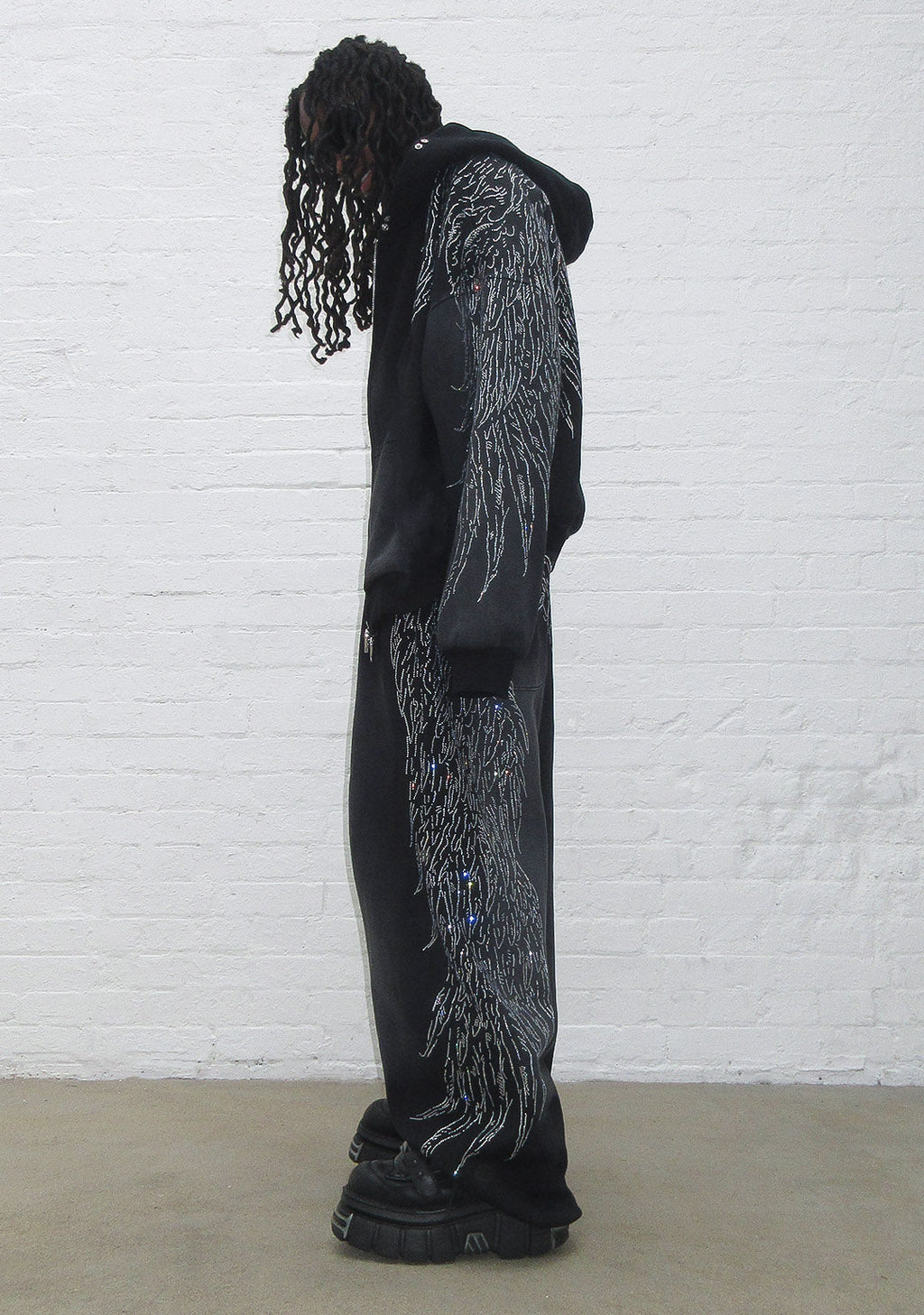 PANTALON DE JOGGING OVERSIZE À STRASS FALLEN NOIR DÉLAVÉ