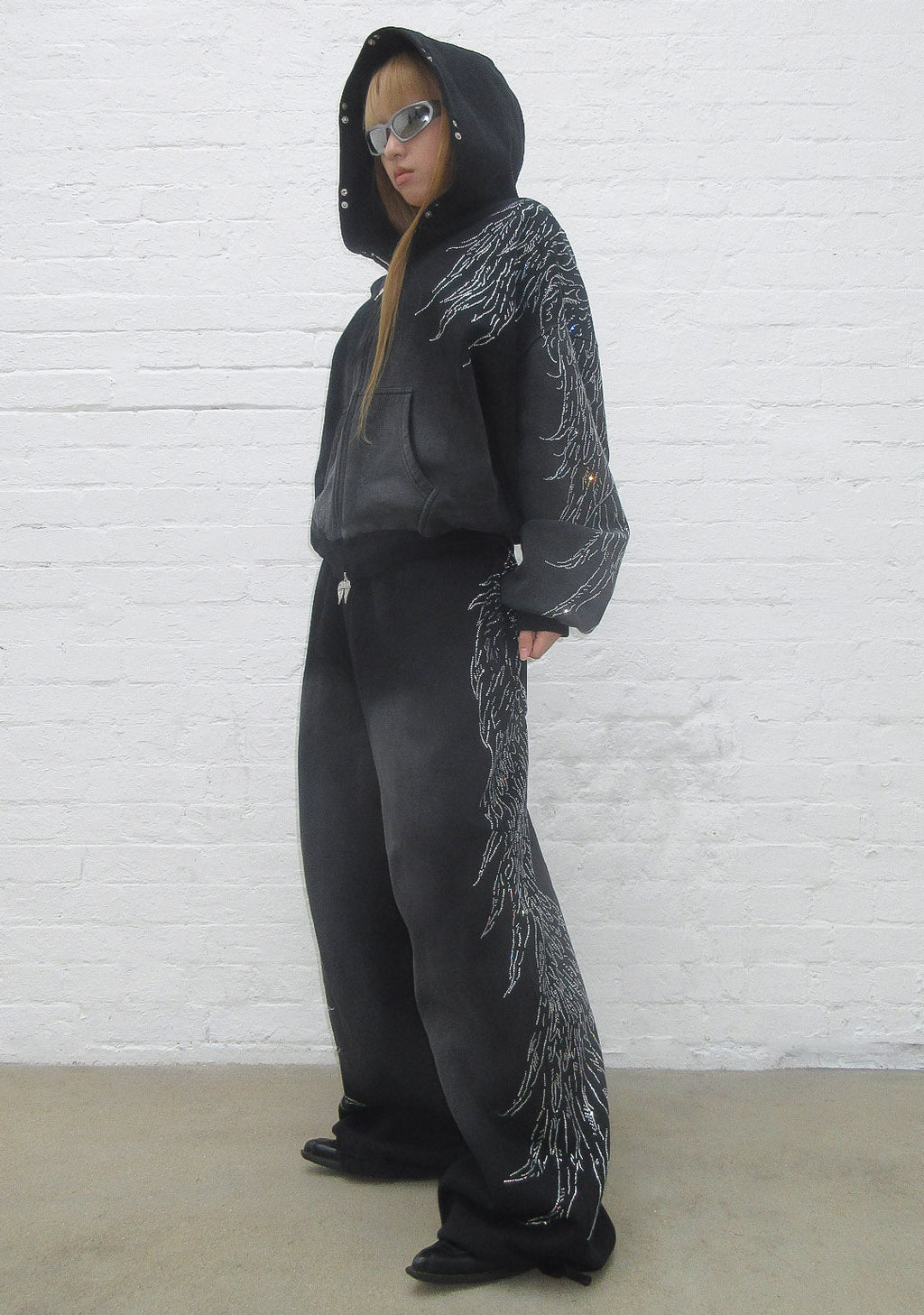 PANTALON DE JOGGING OVERSIZE À STRASS FALLEN NOIR DÉLAVÉ