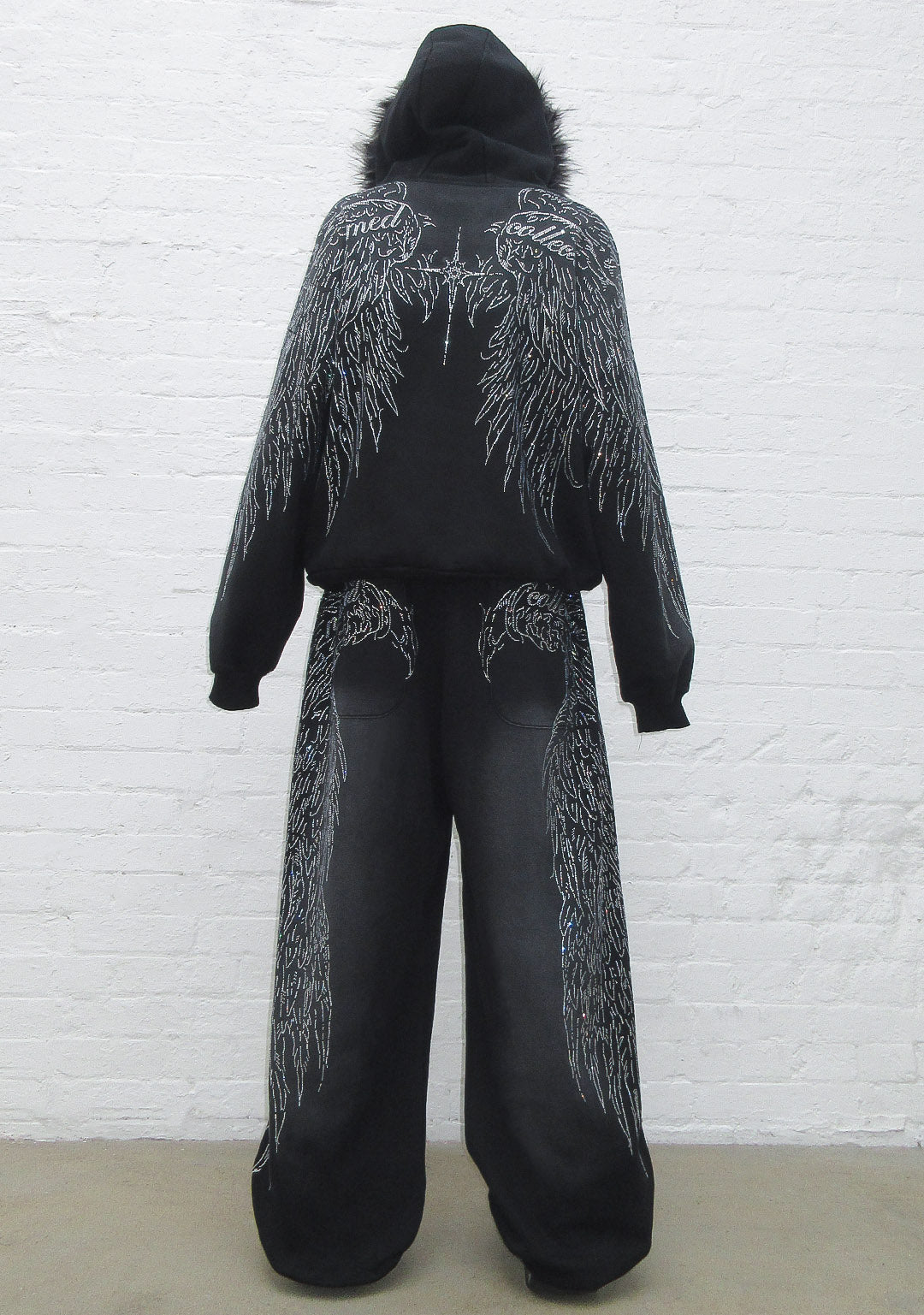 PANTALON DE JOGGING OVERSIZE À STRASS FALLEN NOIR DÉLAVÉ