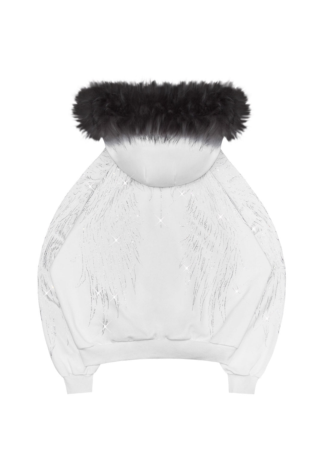 FALLEN hoodie met strass en ritssluiting van imitatiebont, wit (afneembare bontkraag)