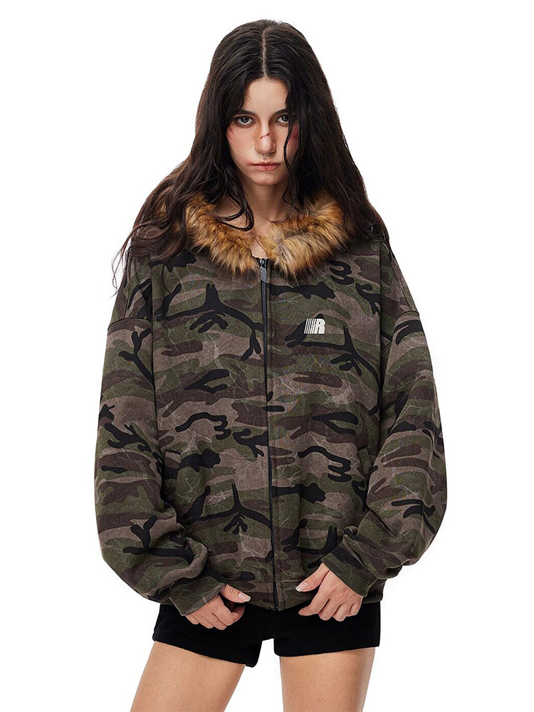 Polarowa bluza z kapturem i zamkiem Camo