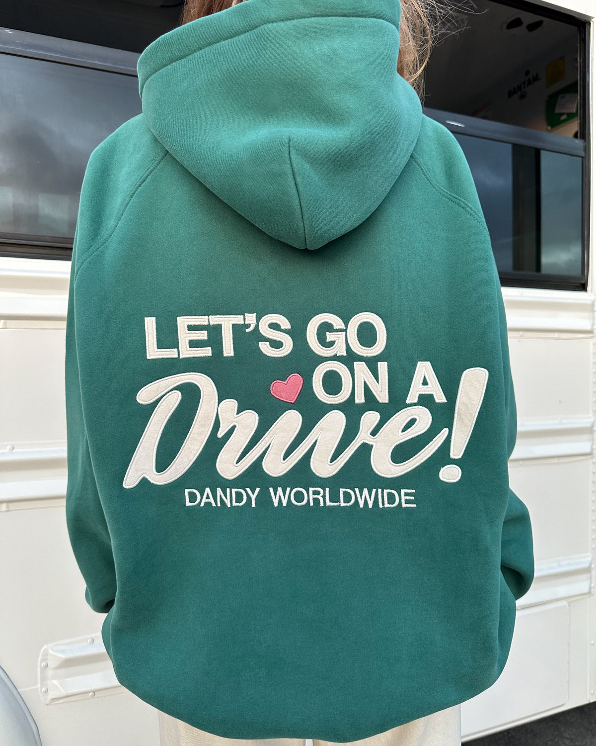 Oversize’owa luksusowa bluza z kapturem „Let's Go on a Drive” w kolorze zielonym