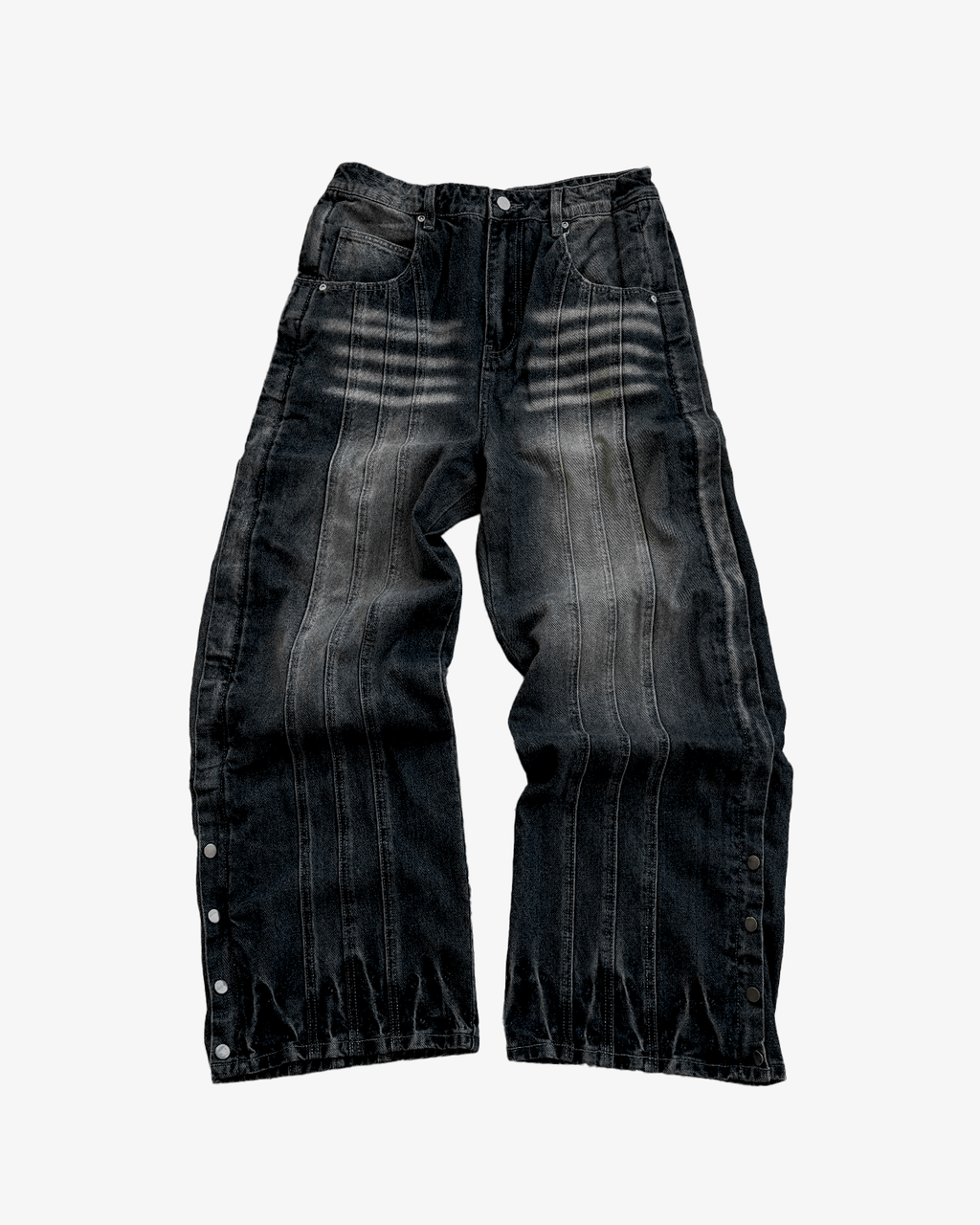 JEANS ZIPPÉS À MOTIF FLORAL NOIR DÉLAVÉ