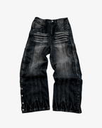FLORAL ZIP JEANS WASHED BLACK