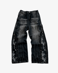 JEANS ZIPPÉS À MOTIF FLORAL NOIR DÉLAVÉ