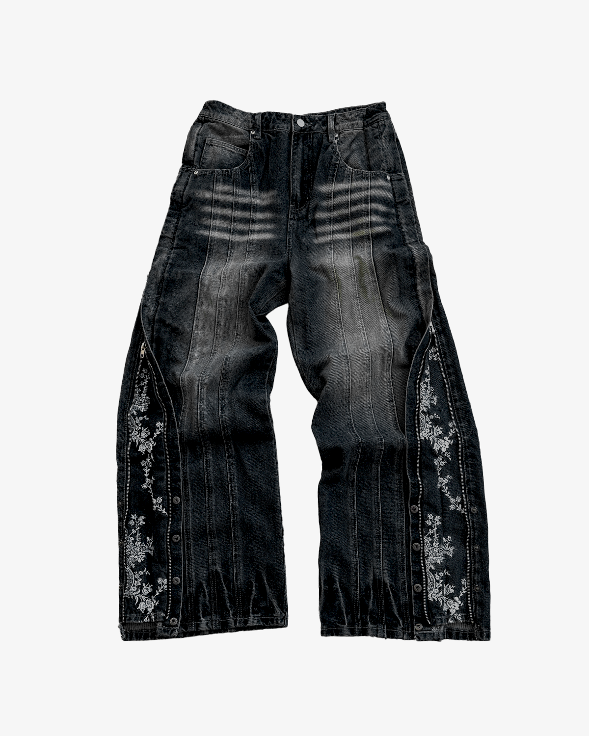 FLORAL ZIP JEANS GEWASCHEN SCHWARZ