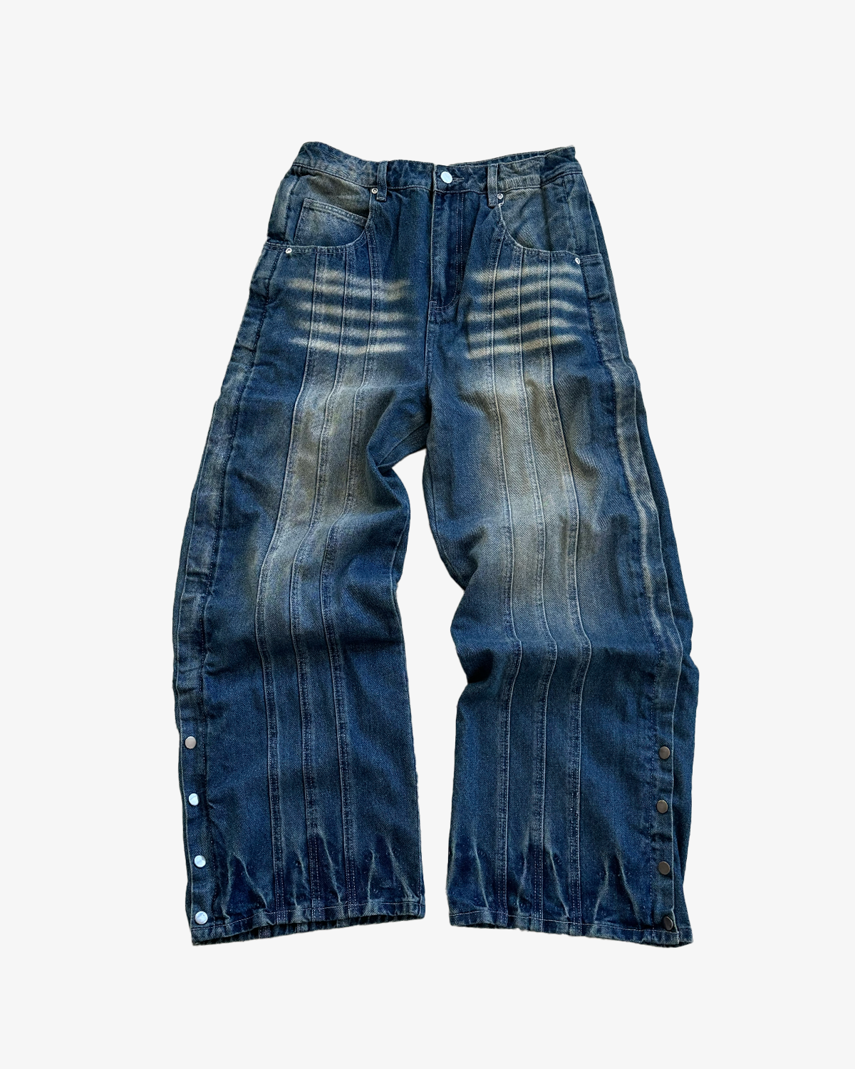 FLORAL ZIP JEANS GEWASCHENES BLAU