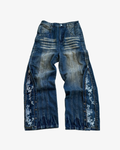 JEANS CON CERNIERA FLOREALE BLU SBIADITO