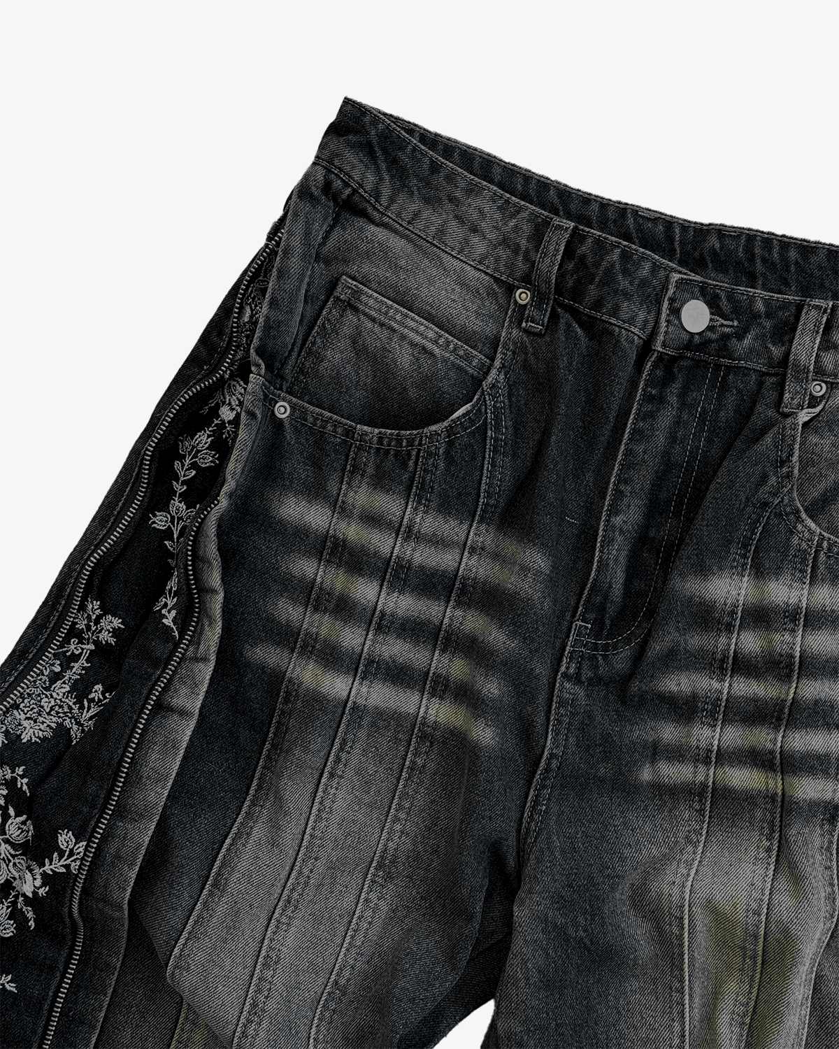 FLORAL ZIP JEANS GEWASCHEN SCHWARZ