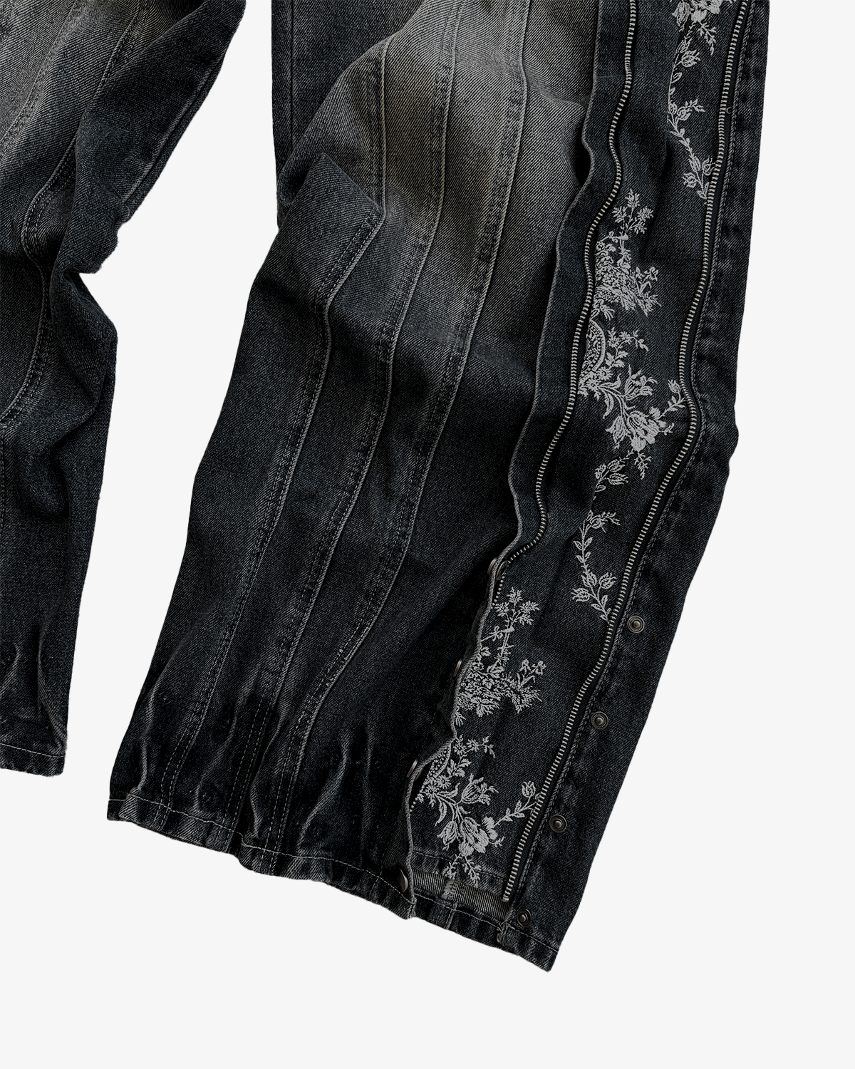 FLORAL ZIP JEANS GEWASCHEN SCHWARZ