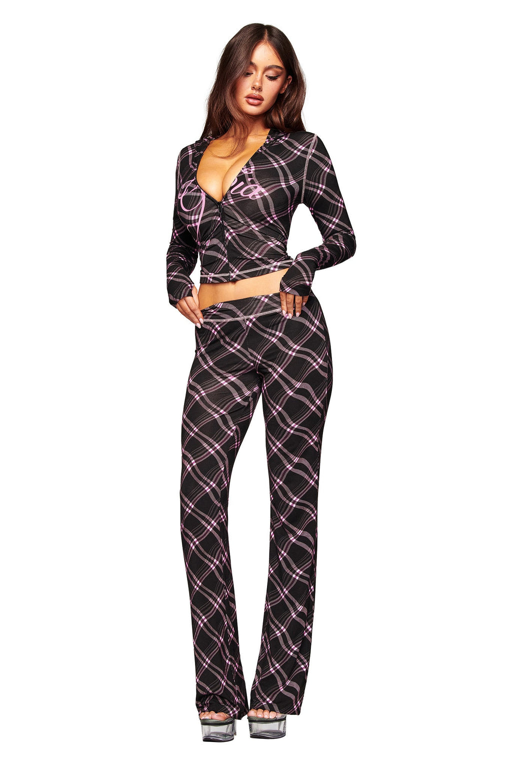 BLARE TRACKPANT - BLACK WARPED PLAID
