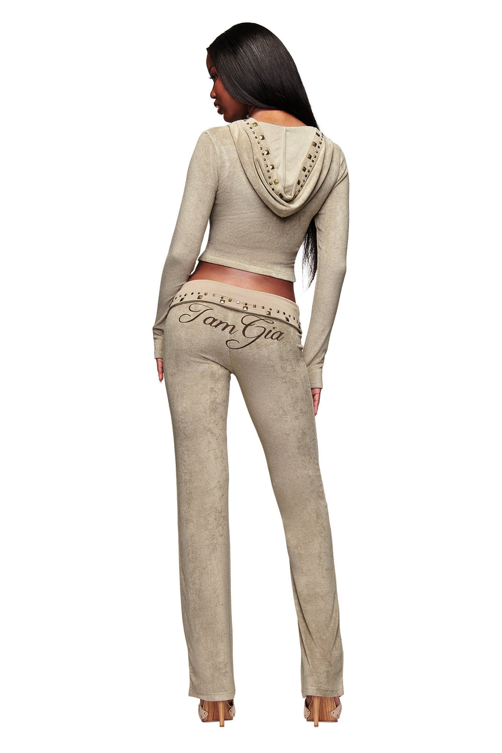 BLARE badstofhoodie met studs - STONE