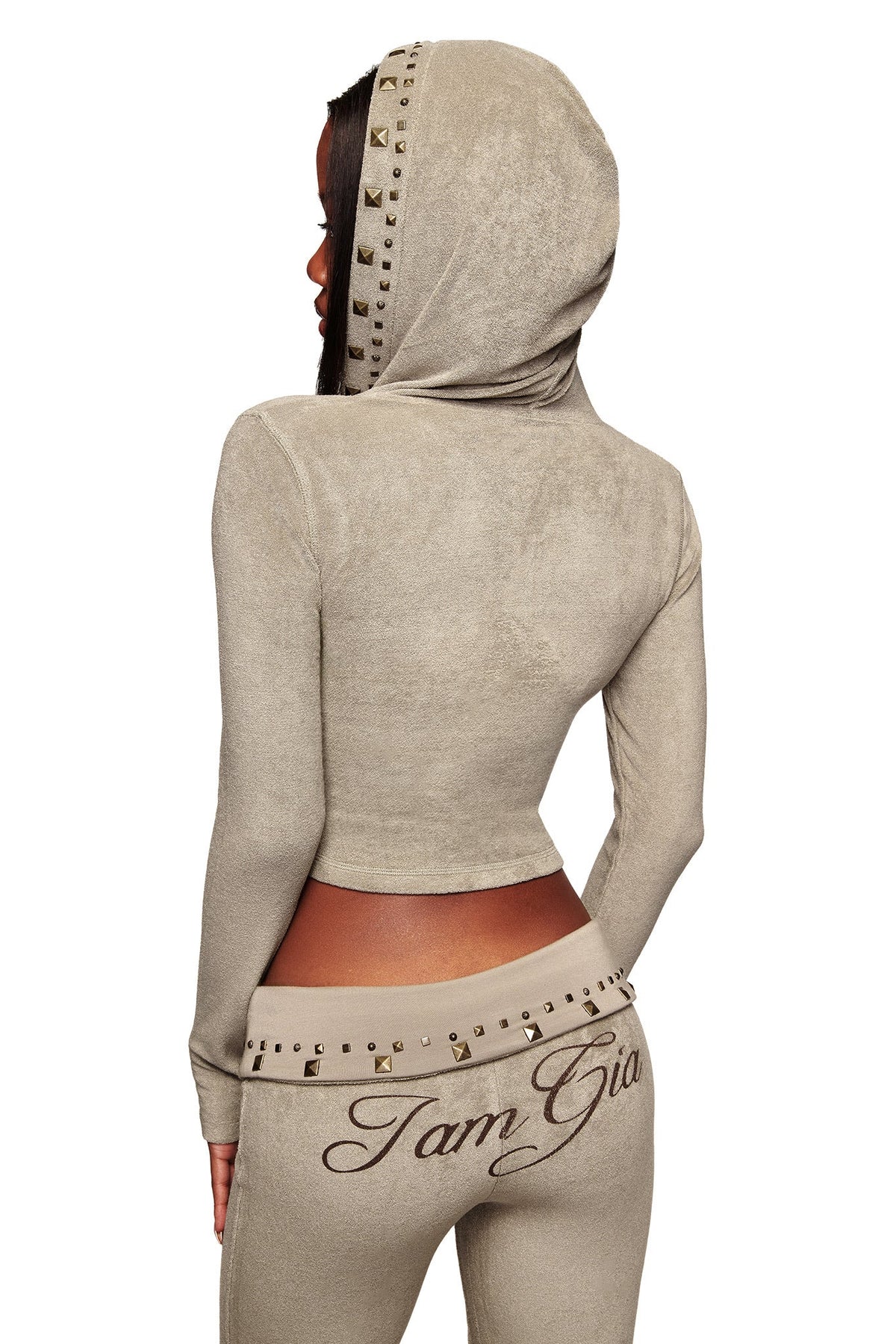 BLARE badstofhoodie met studs - STONE
