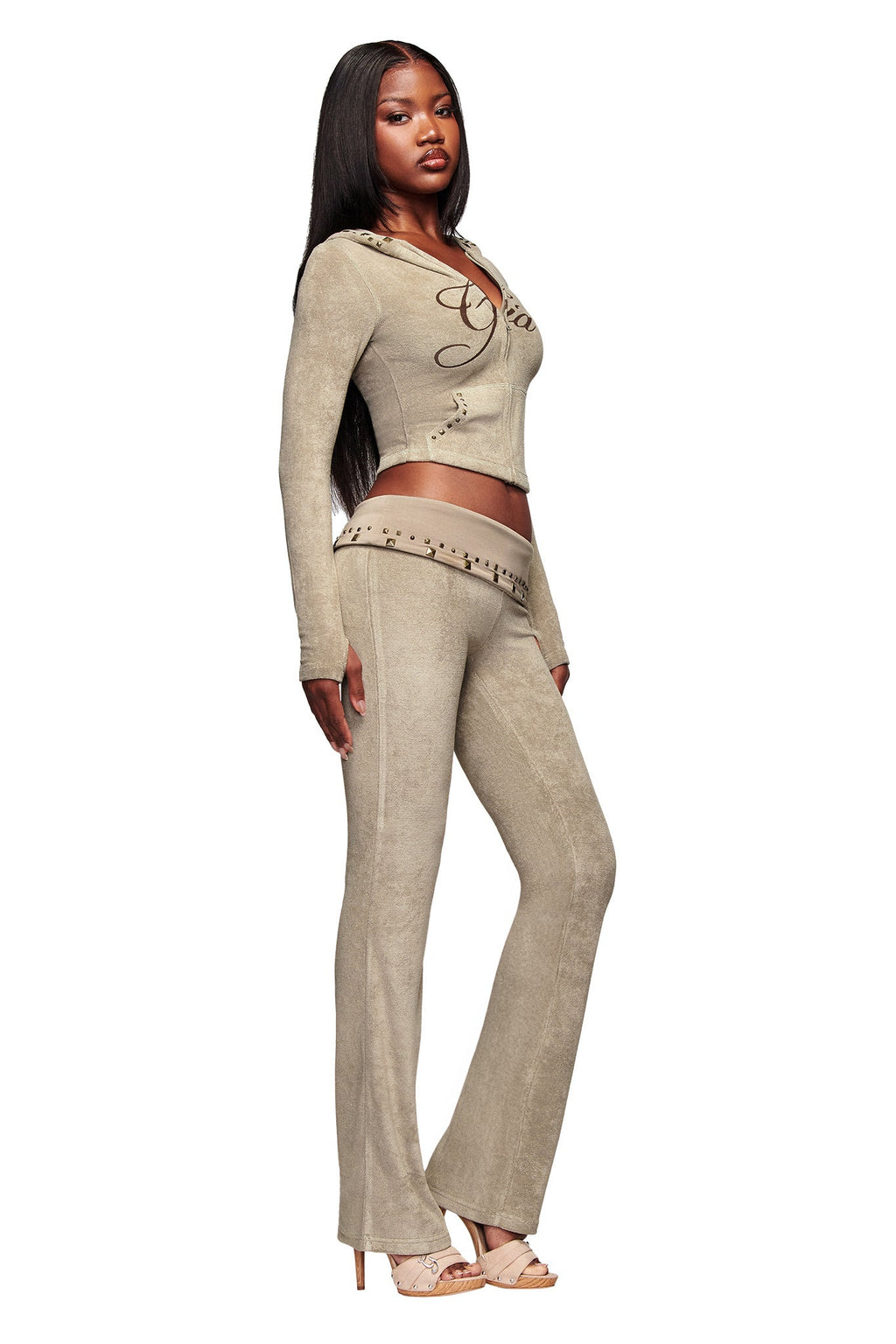 BLARE badstofhoodie met studs - STONE