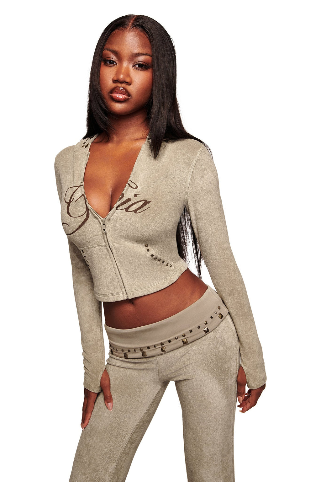 BLARE badstofhoodie met studs - STONE