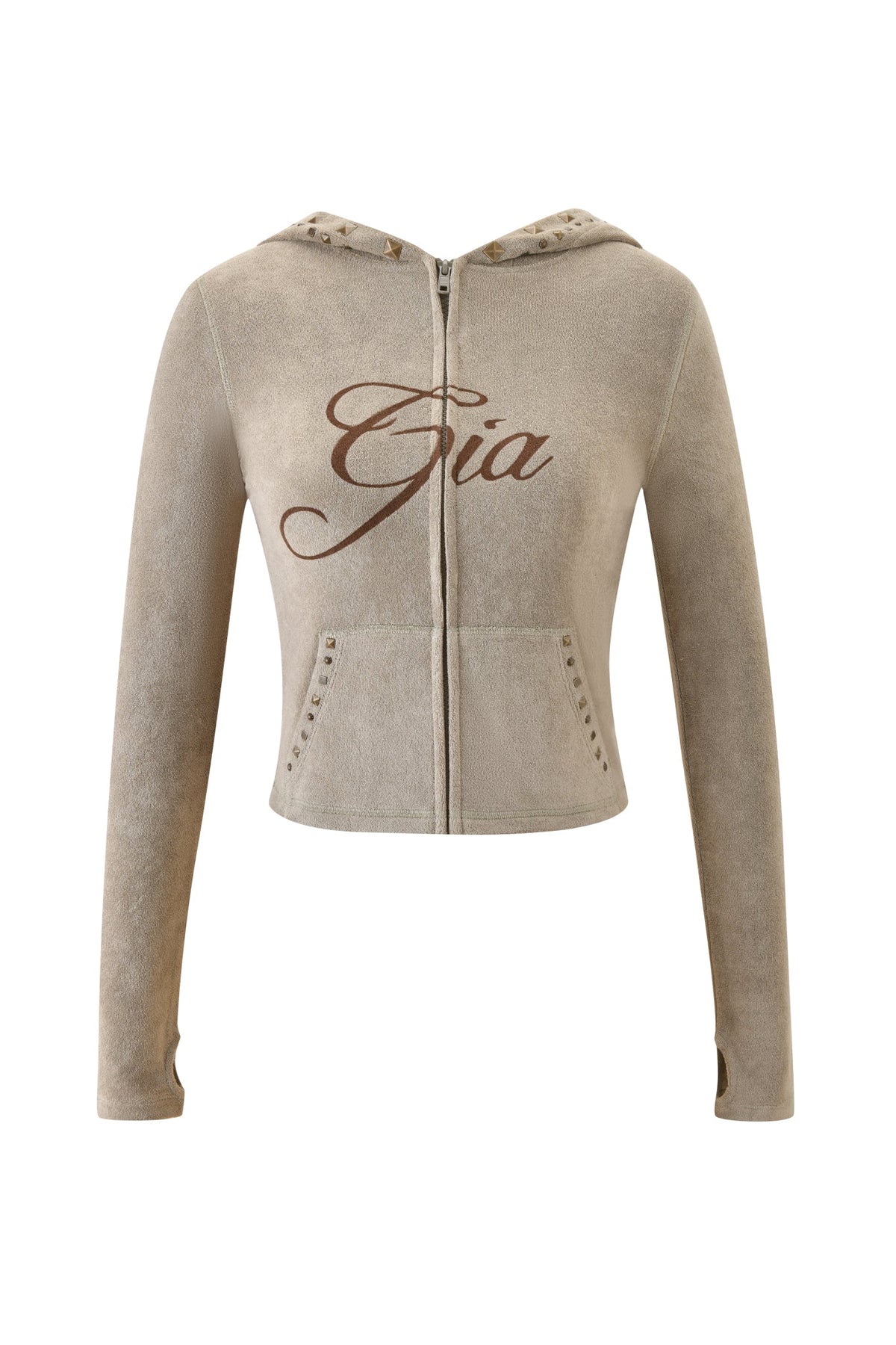 BLARE badstofhoodie met studs - STONE