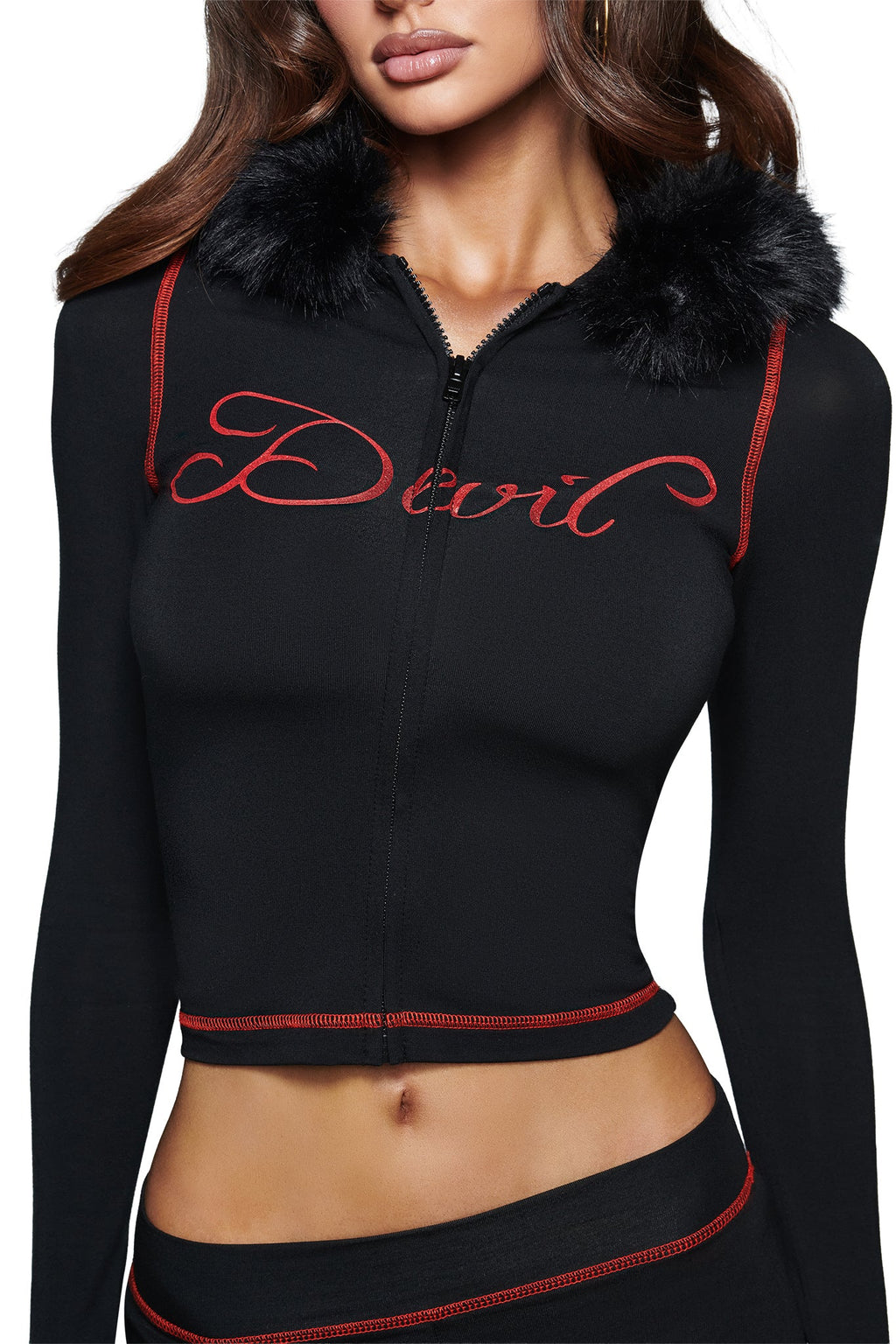 SWEAT À CAPUCHE BLARE AVEC BORDURE EN FOURRURE - NOIR
