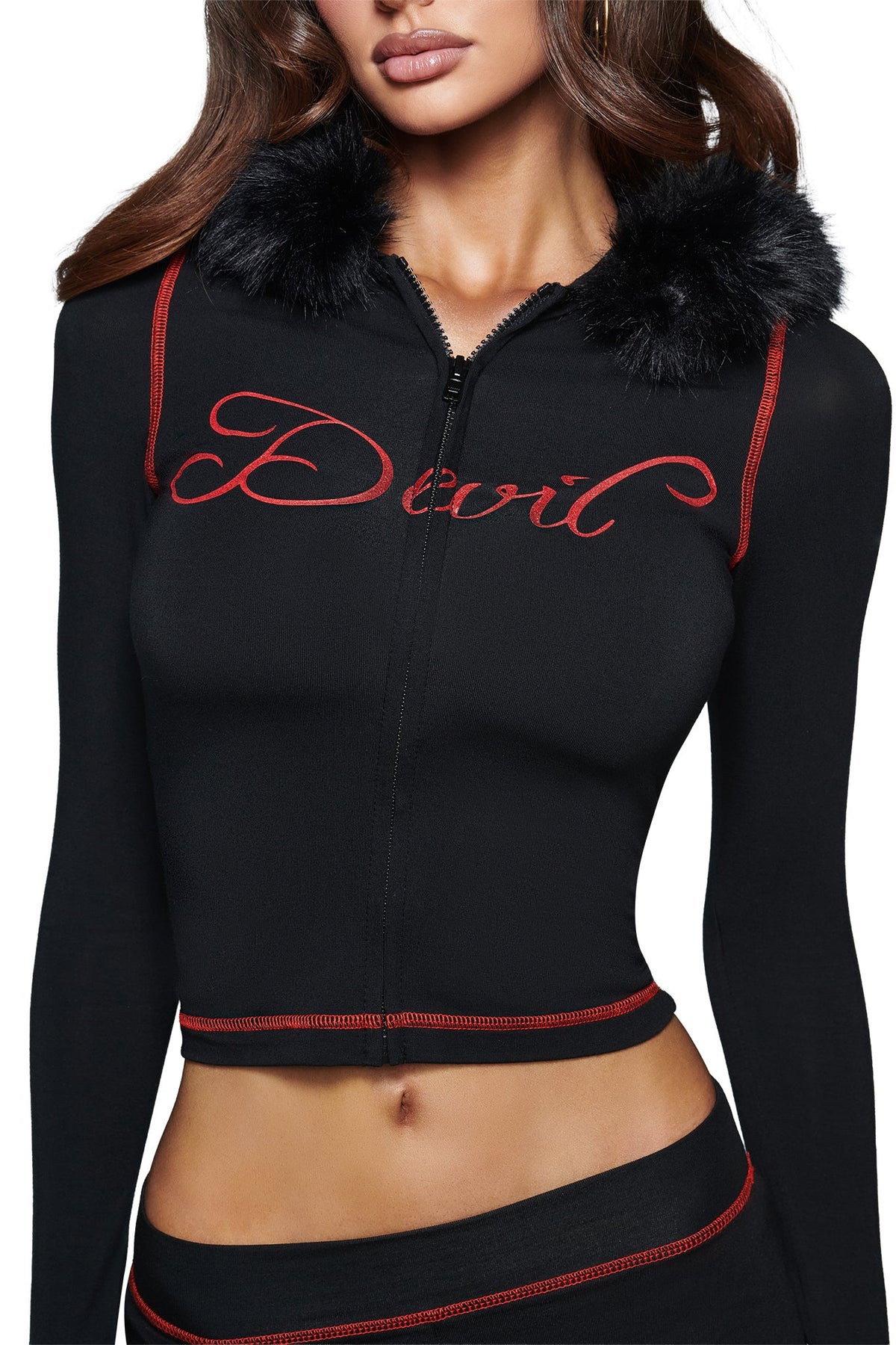 SWEAT À CAPUCHE BLARE AVEC BORDURE EN FOURRURE - NOIR