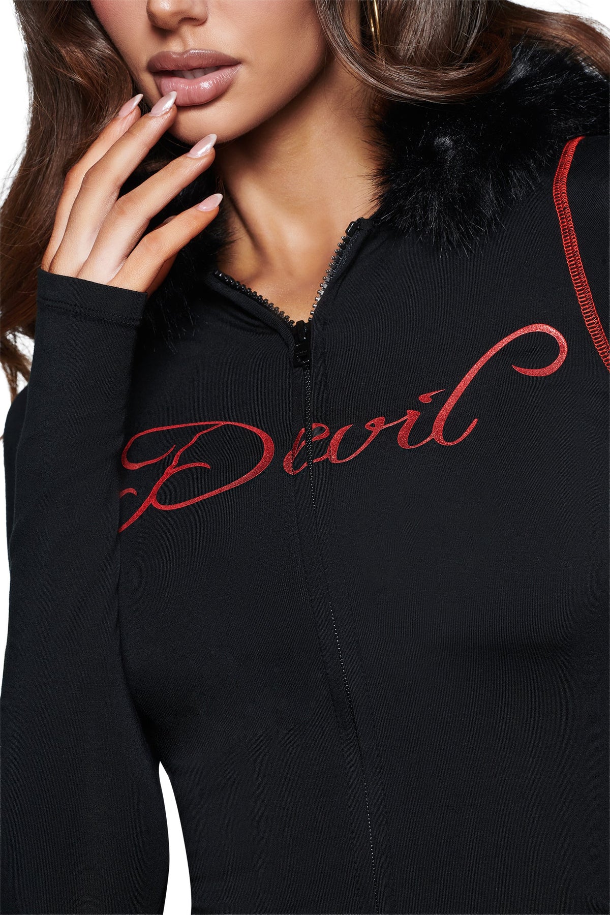 SWEAT À CAPUCHE BLARE AVEC BORDURE EN FOURRURE - NOIR
