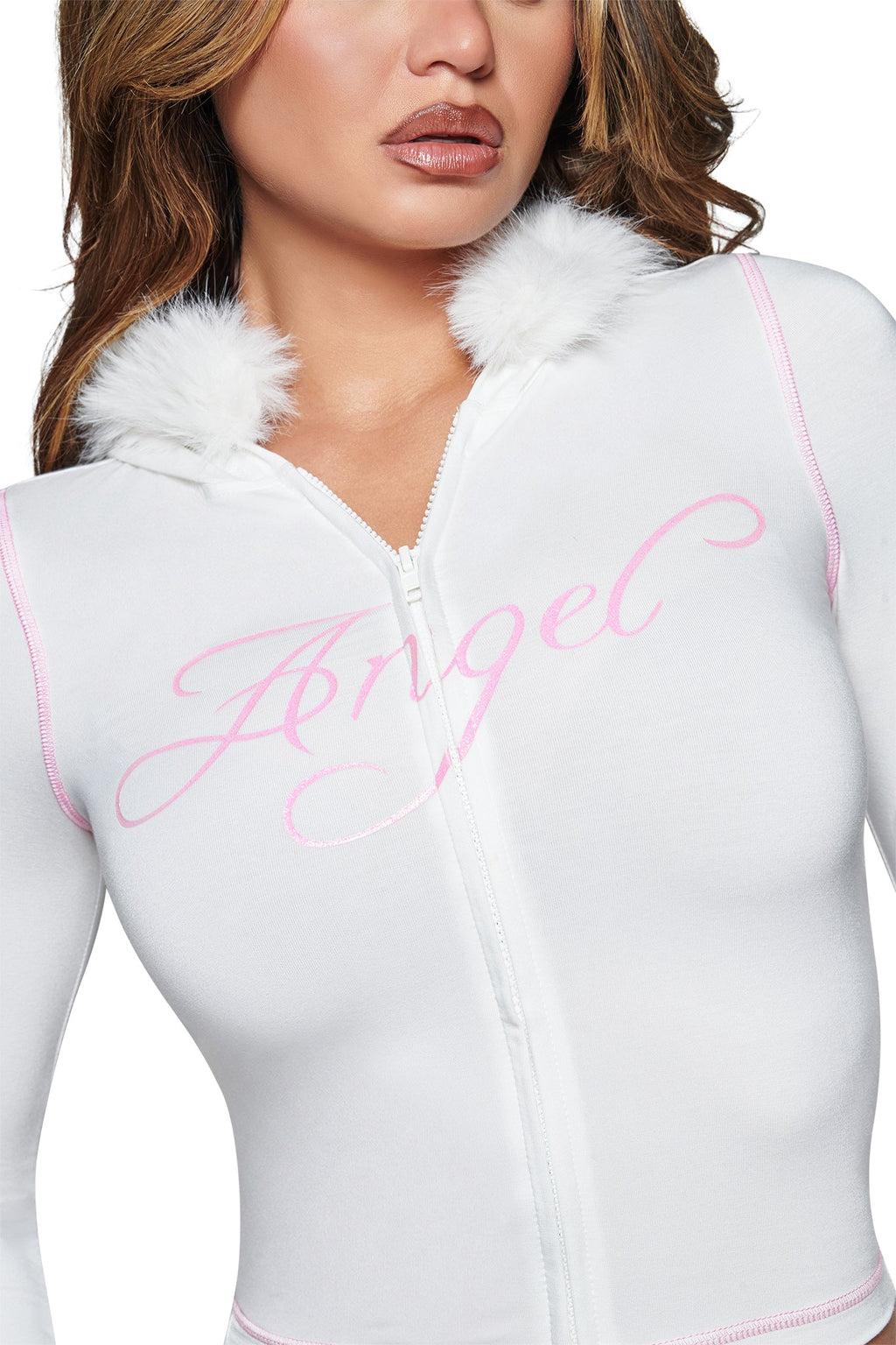 BLARE FUR TRIM HOODIE - WHITE