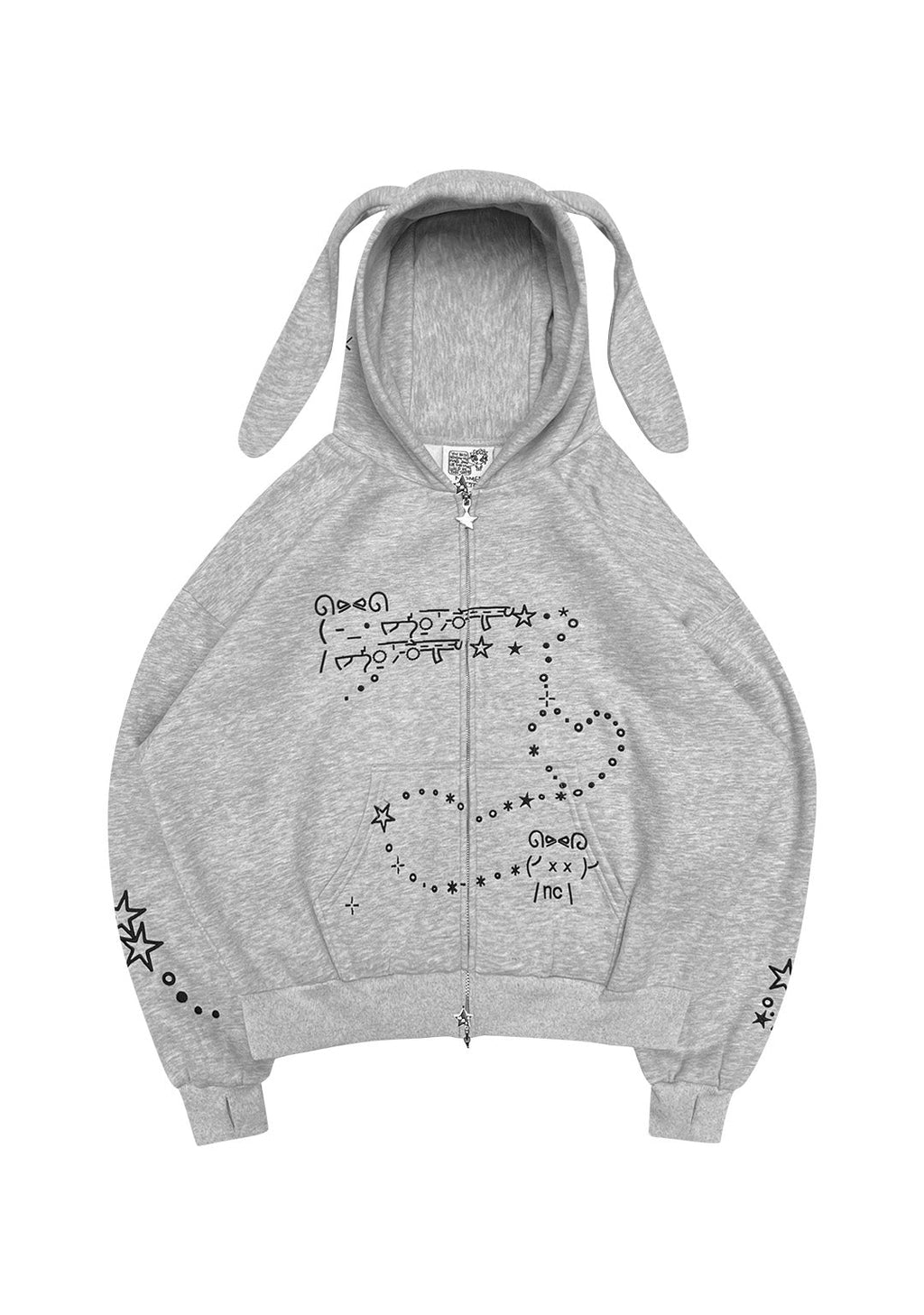 SWEAT À CAPUCHE ZIPPÉ MALFUNCTION BUNNY GRIS CHINÉ (OREILLES DÉTACHABLES)
