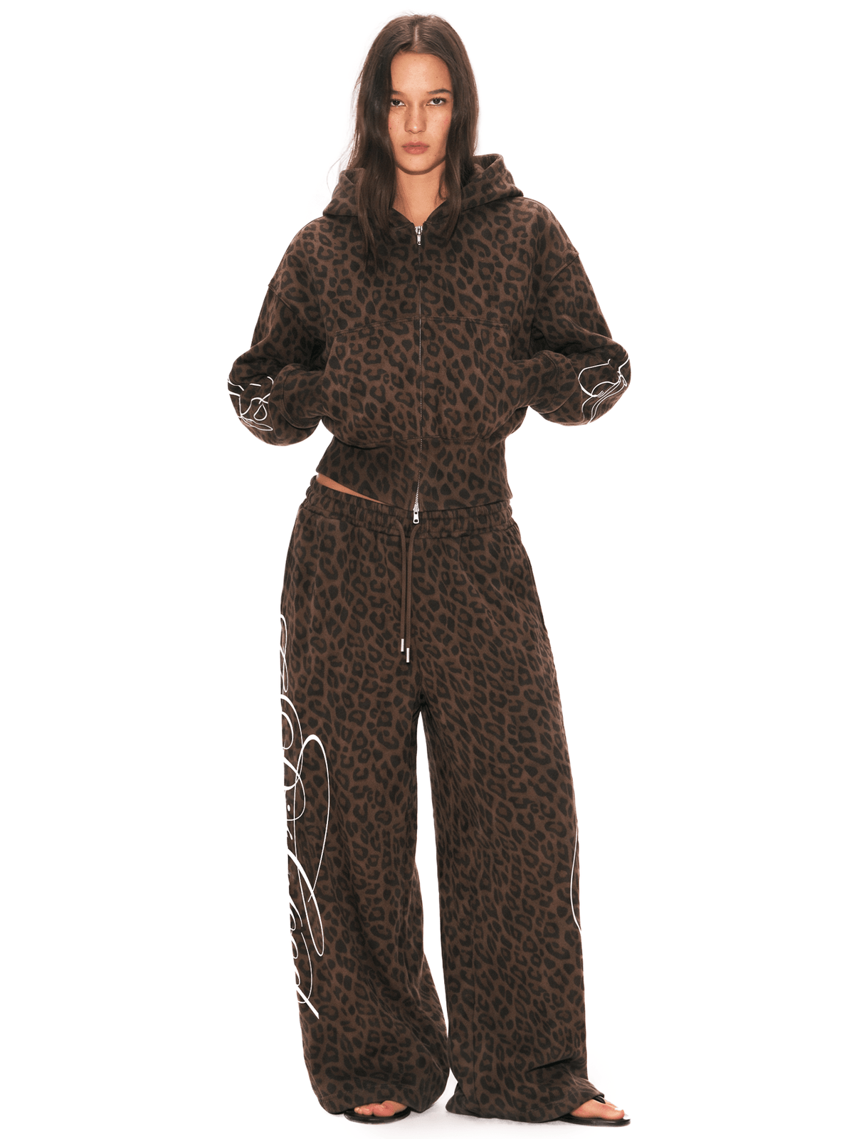 Felpe con cappuccio e zip con stampa leopardata graffiti