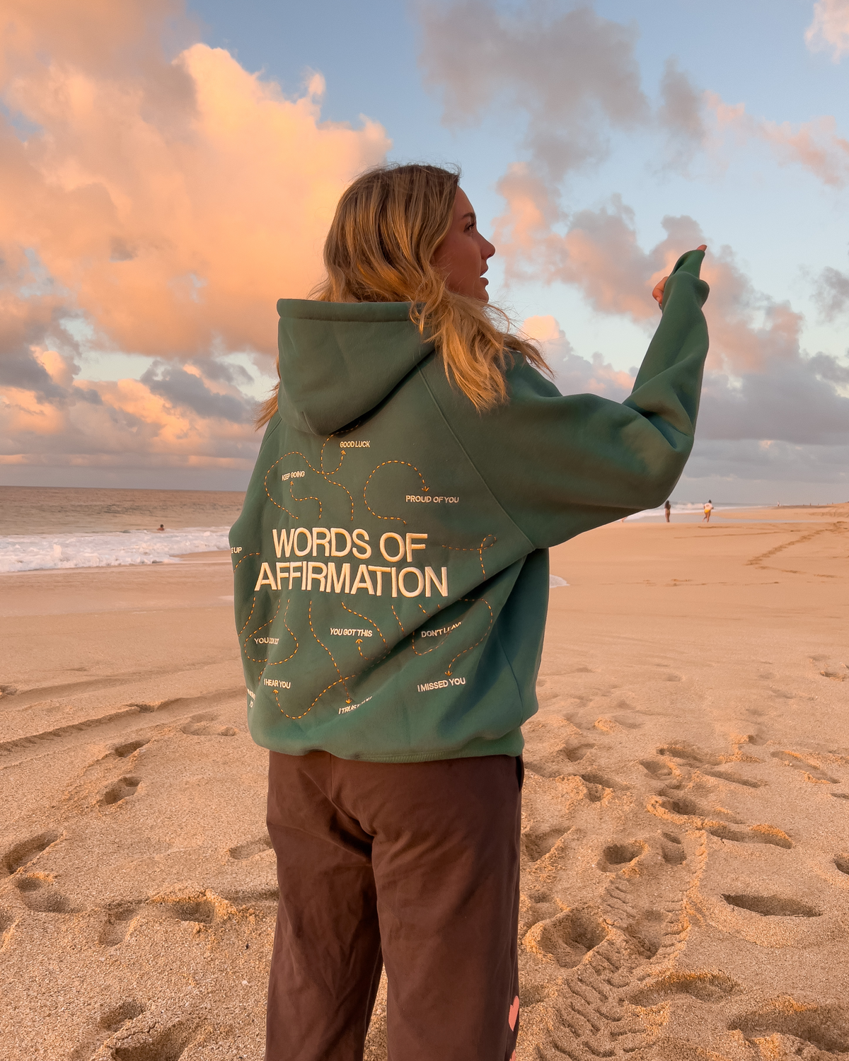 "Parole di affermazione" felpa con cappuccio Lux oversize verde