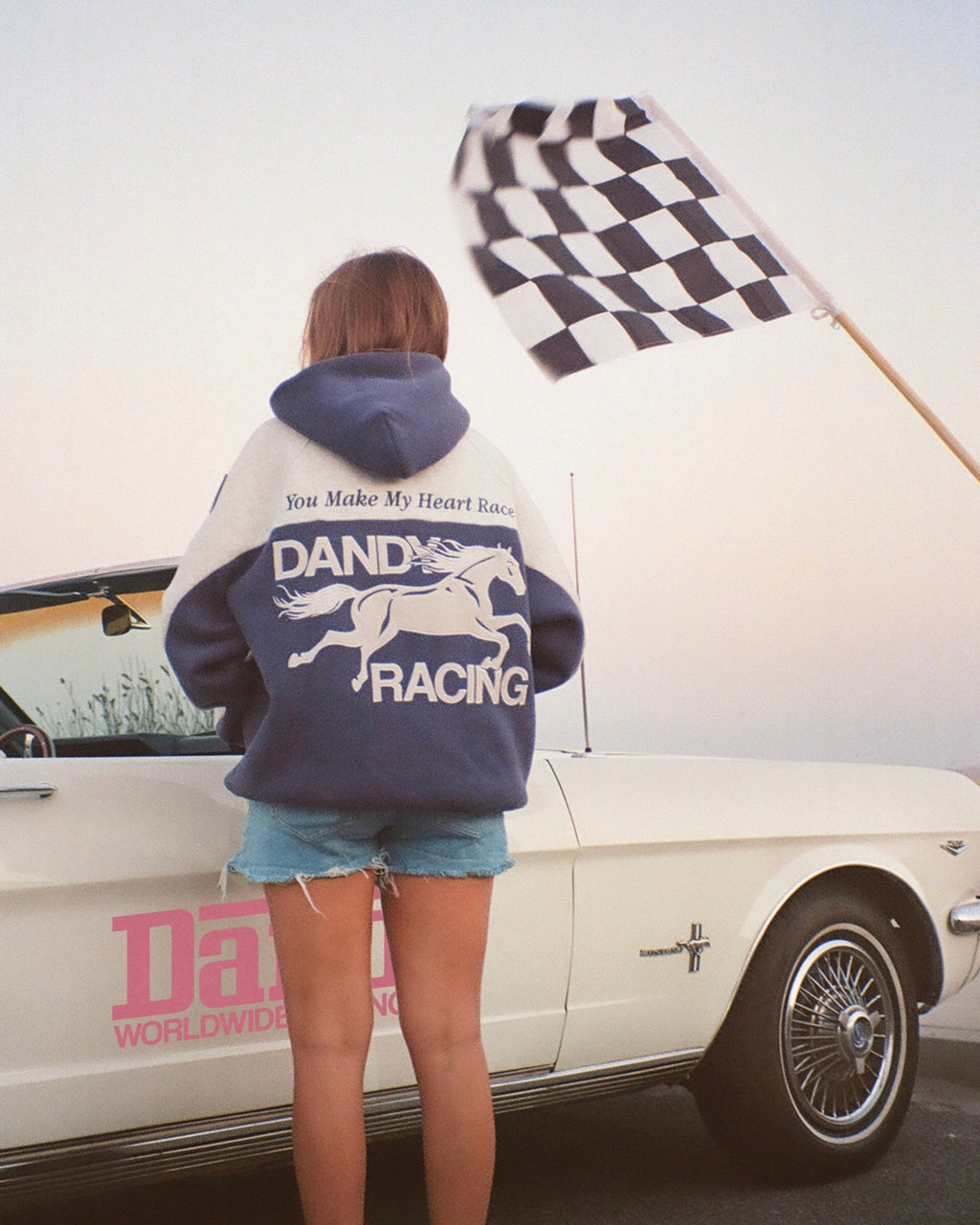 Sweat à capuche oversize Lux « Racing Heart » en bleu