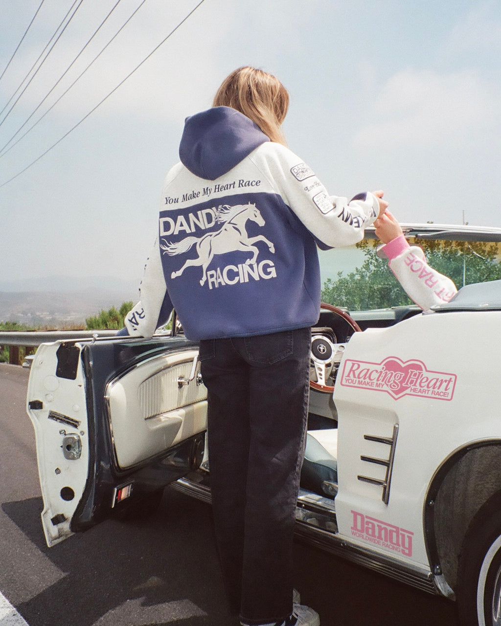 Sweat à capuche oversize Lux « Racing Heart » en bleu
