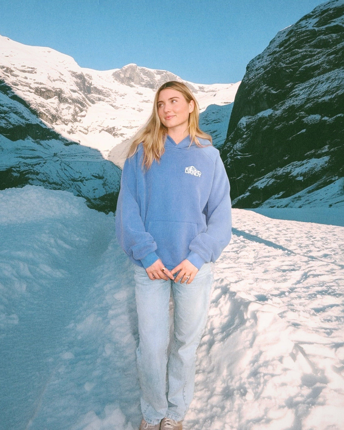 "Mountain" felpa con cappuccio Lux oversize in blu vintage slavato