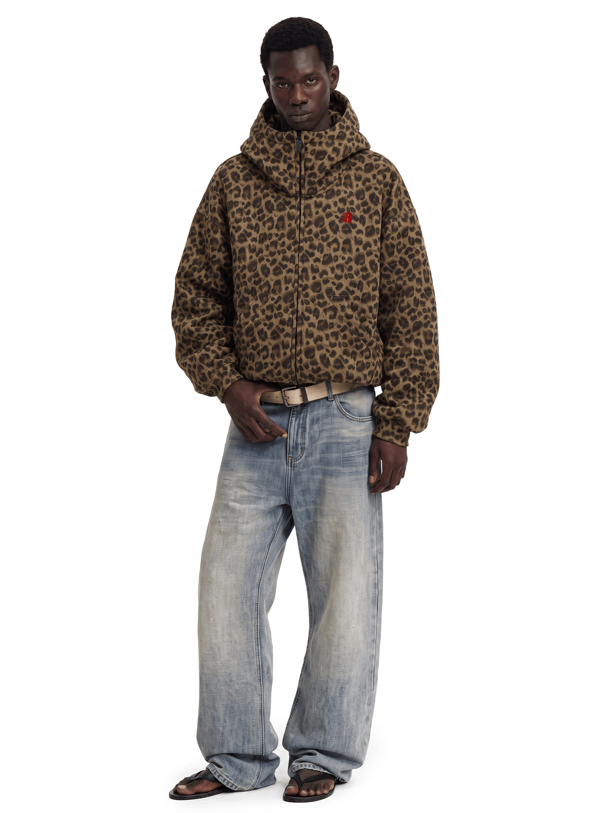 Fleecehoodie met hoge kraag en luipaardprint