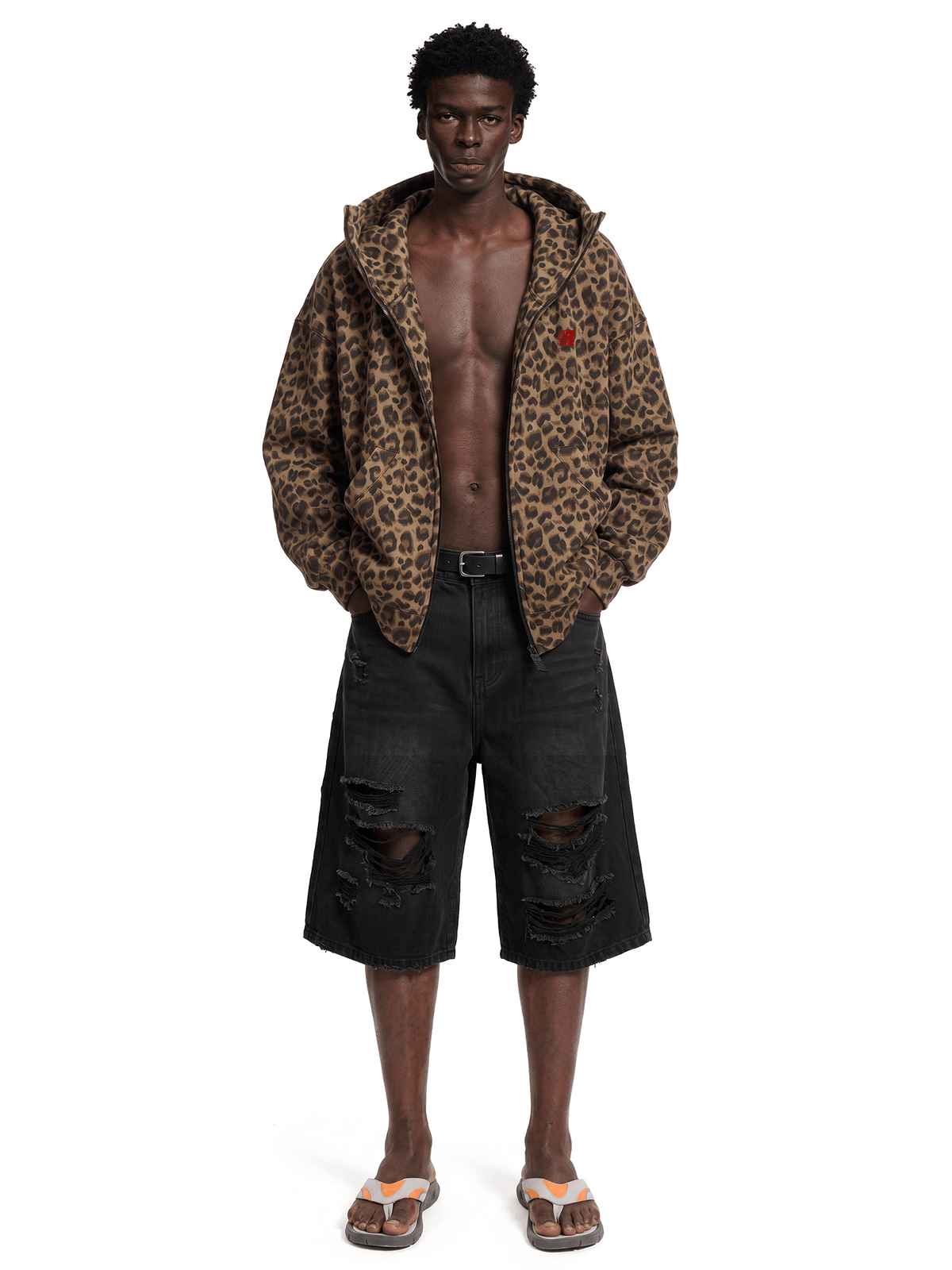 Fleecehoodie met hoge kraag en luipaardprint