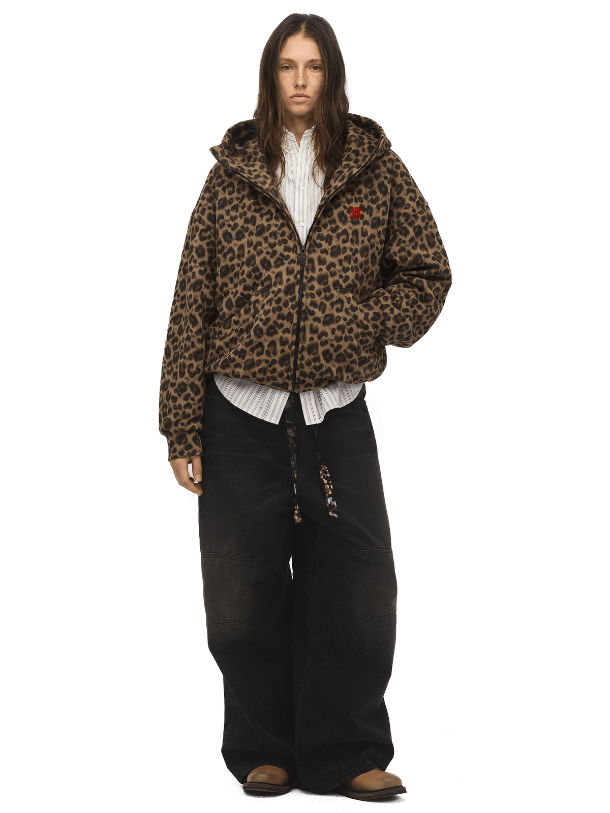 Fleecehoodie met hoge kraag en luipaardprint