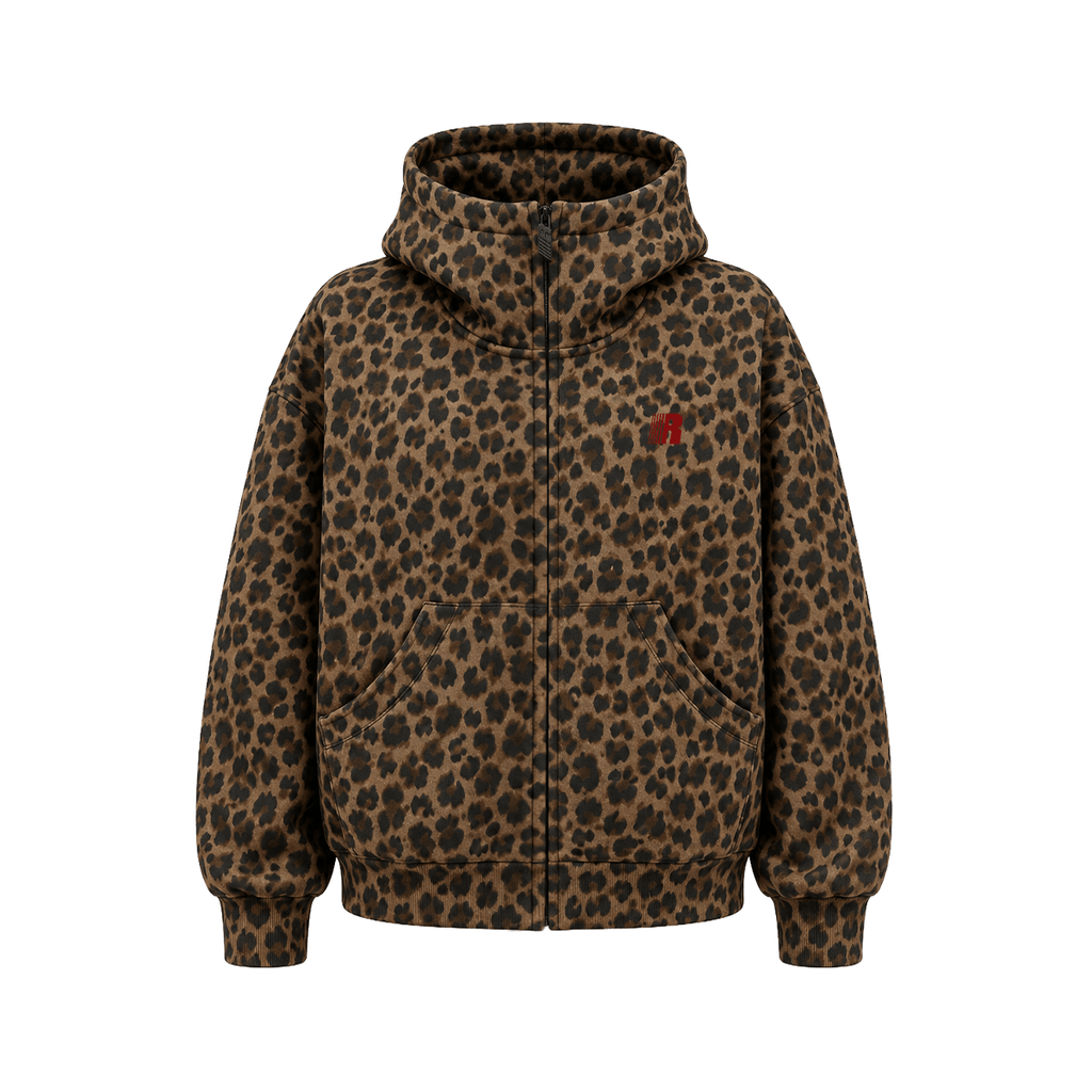 Sweat à capuche en polaire à col montant motif léopard