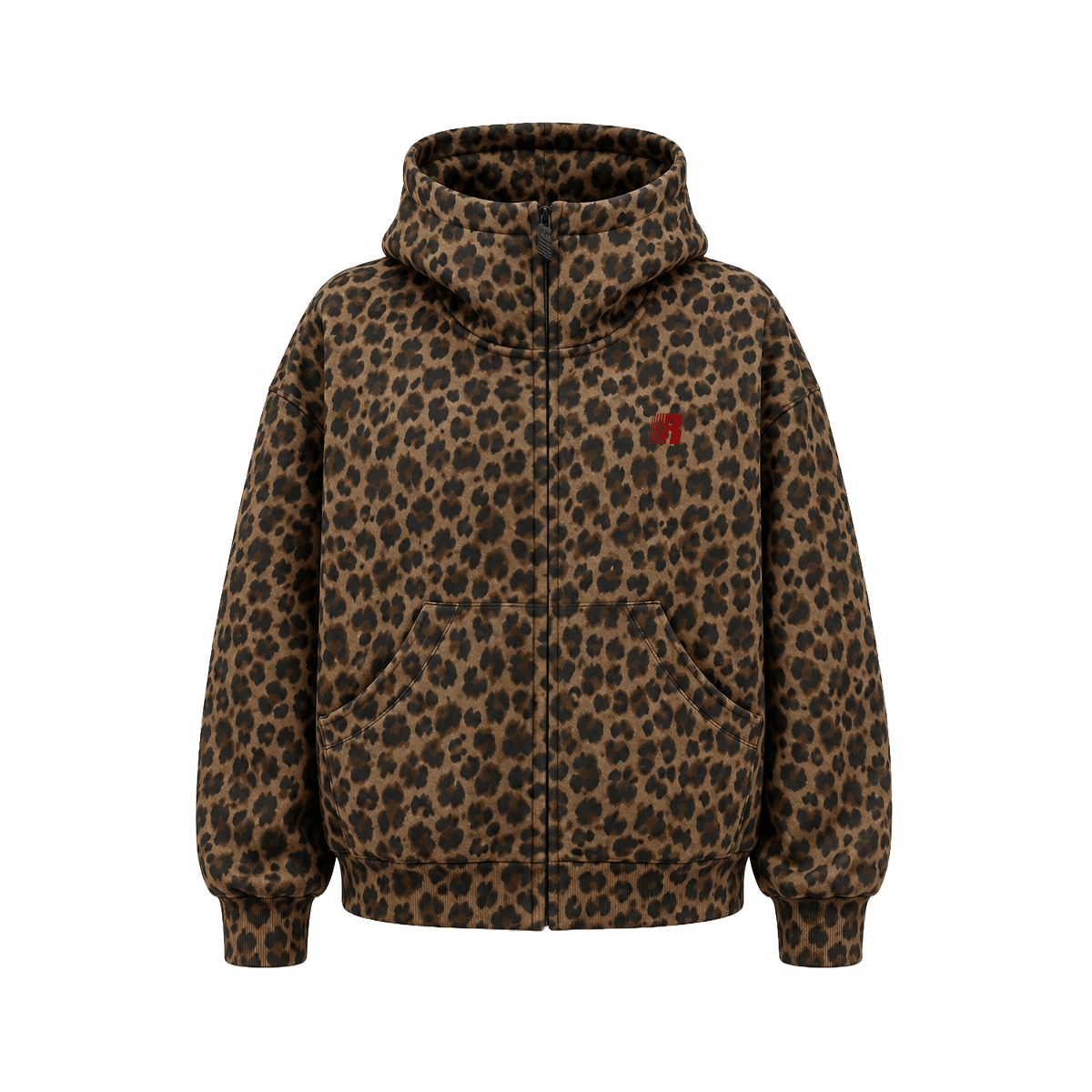 Fleecehoodie met hoge kraag en luipaardprint