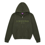 Sudadera esencial con capucha y cremallera verde militar