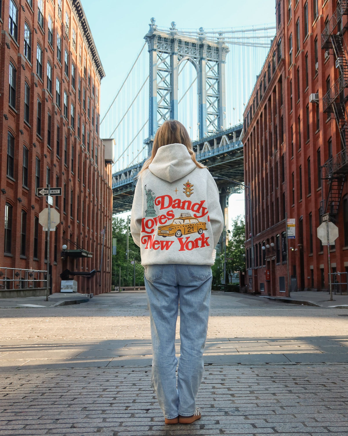 Felpa con cappuccio oversize di lusso "New York" in grigio mélange