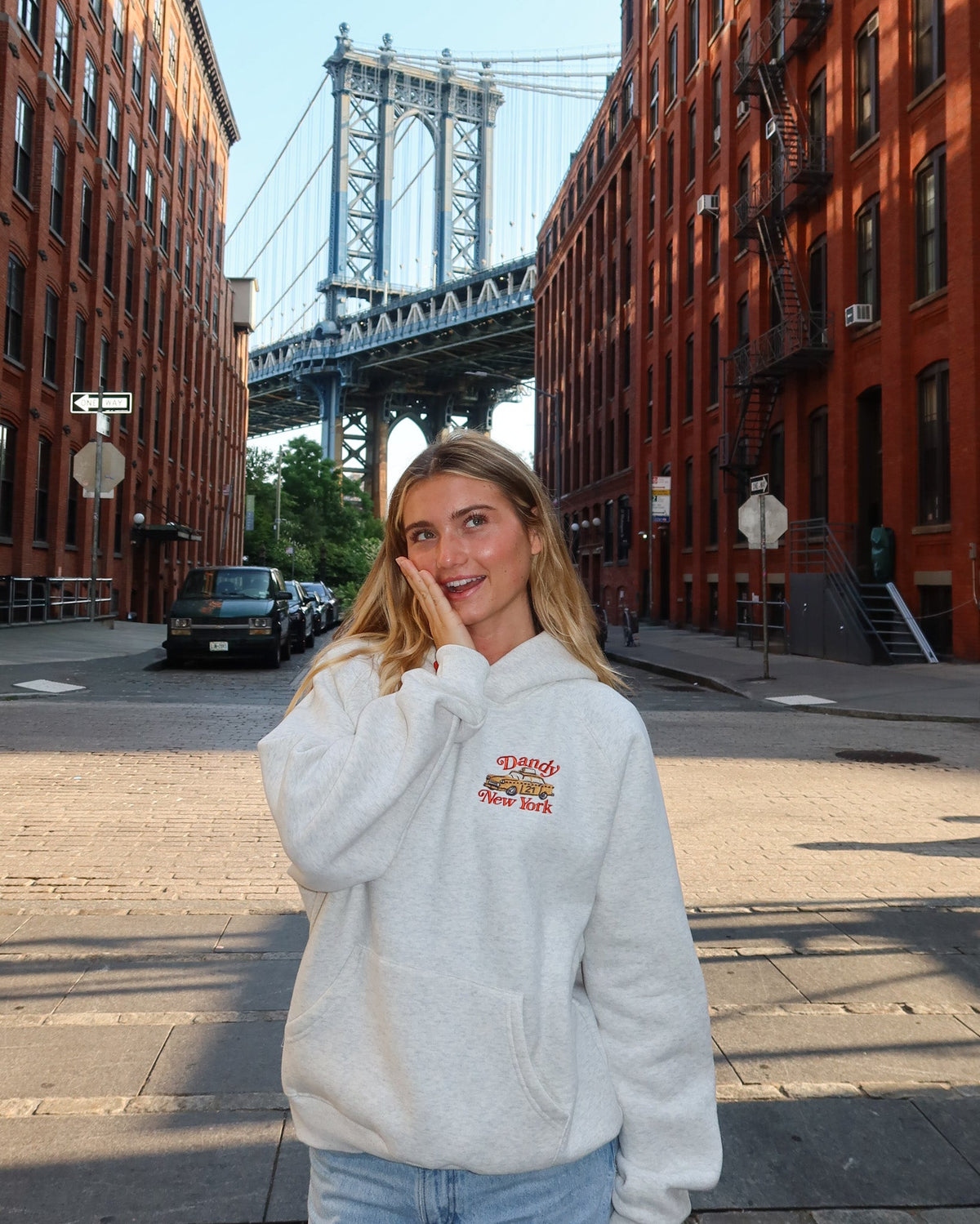 Felpa con cappuccio oversize di lusso "New York" in grigio mélange