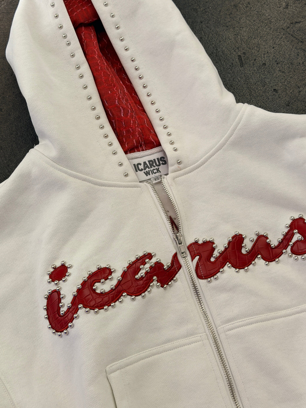 Red Crocodile Studded Zip-Up Hoodie