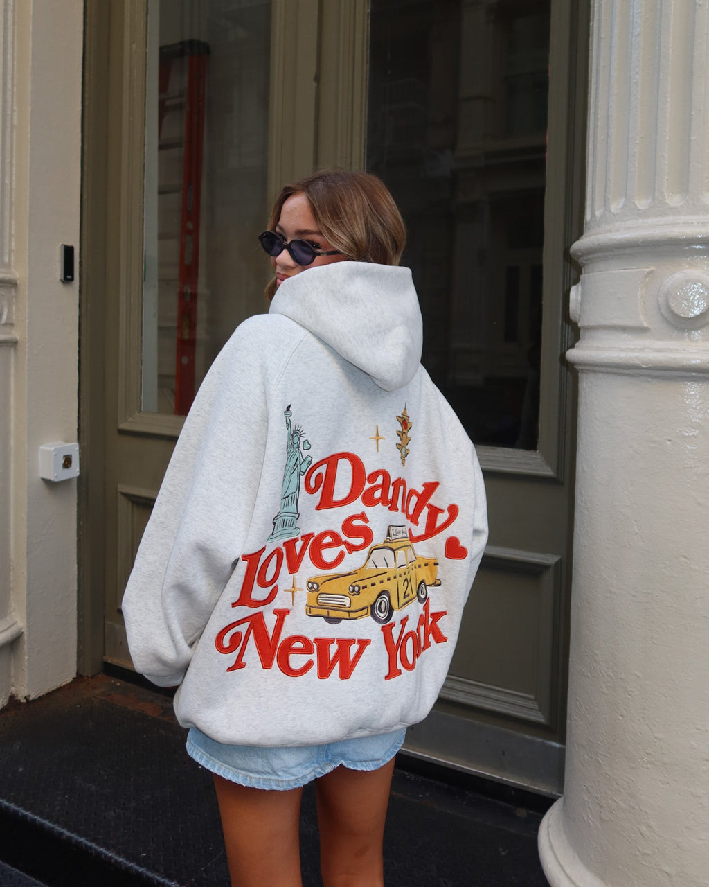 "New York" oversized luxe hoodie in gemêleerd grijs