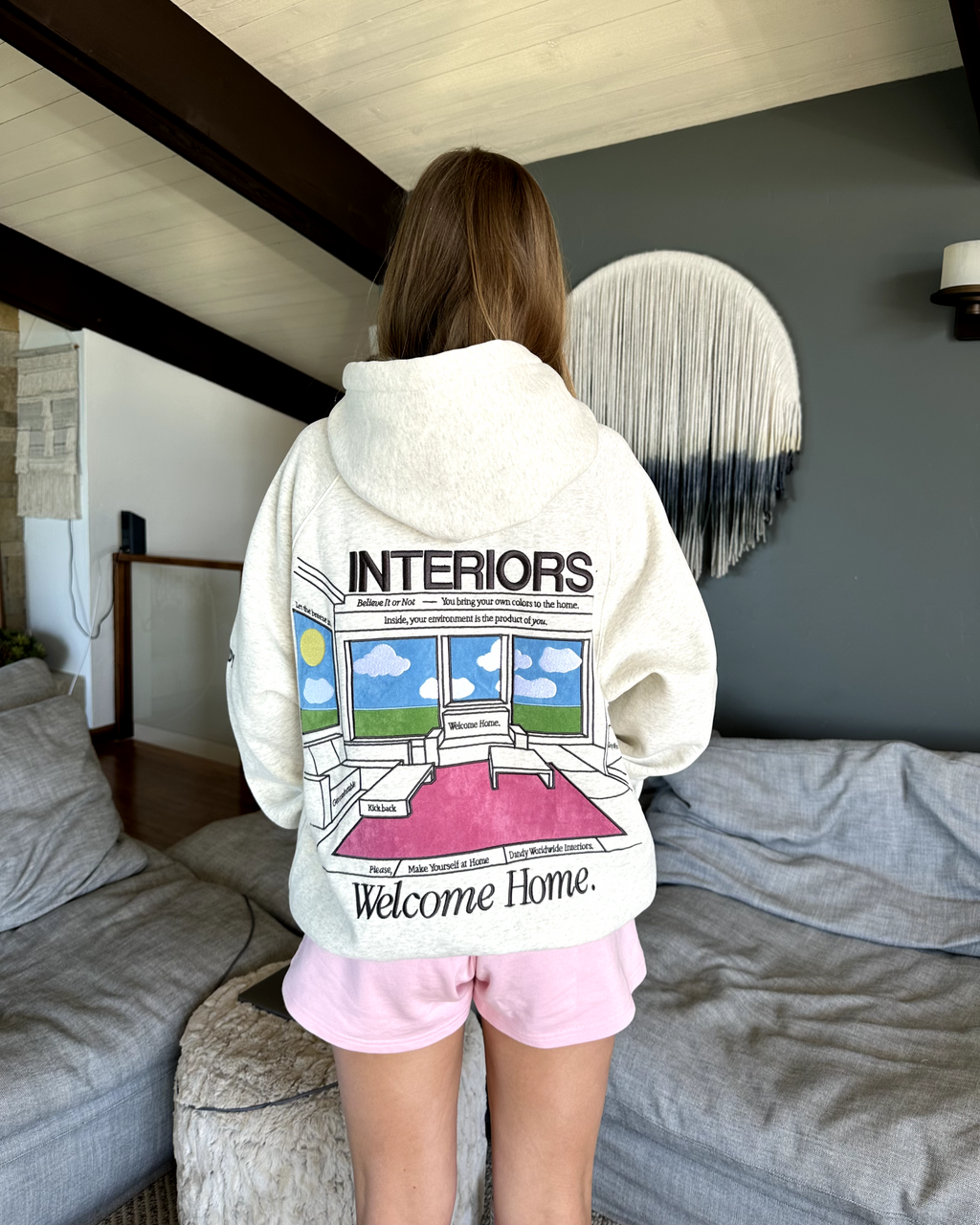 Sweat à capuche oversize « Interiors » en gris chiné