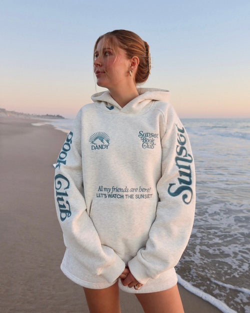"Book Club" oversized lux-hoodie in gemêleerd grijs en blauw