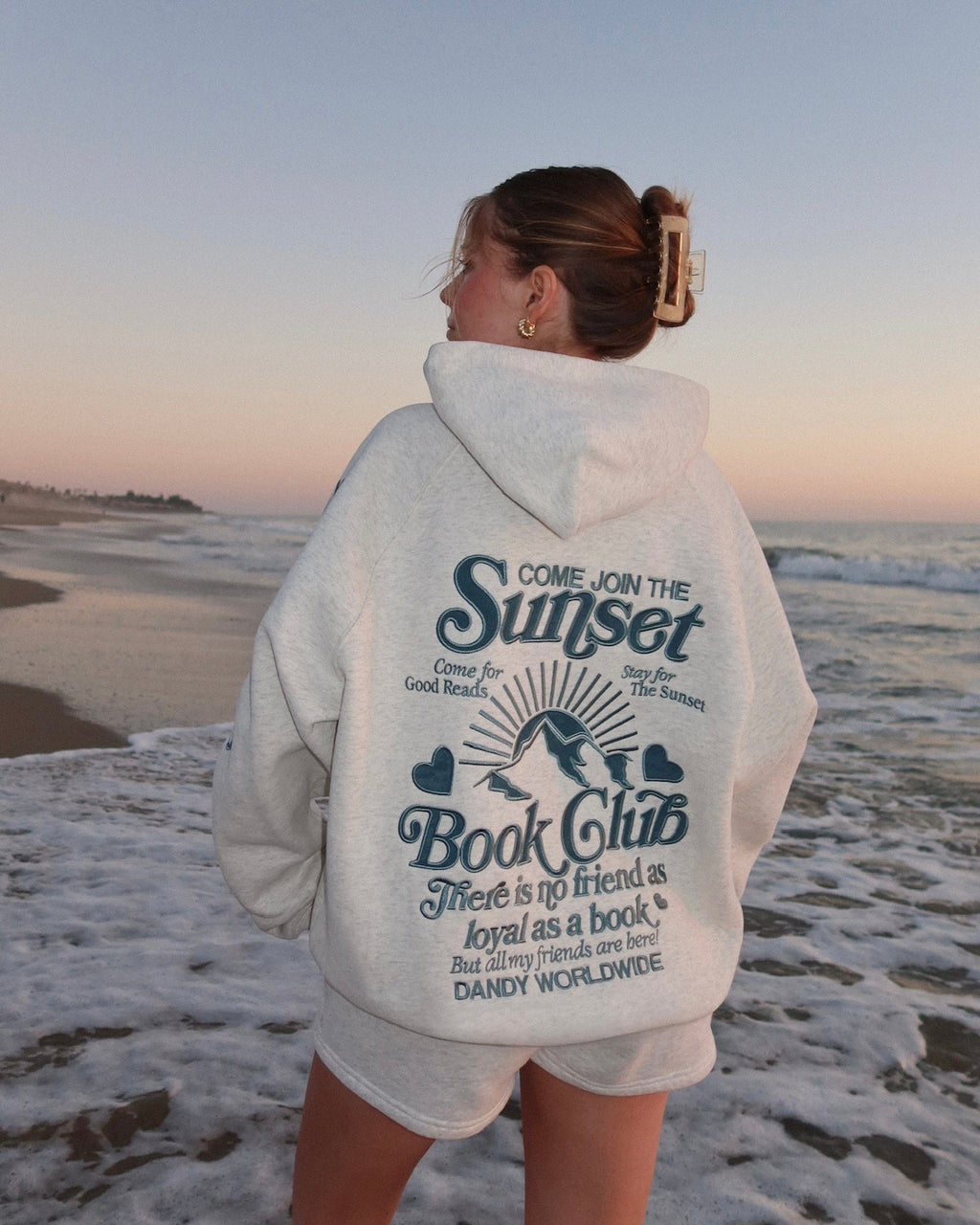 "Book Club" Oversized Lux Hoodie in Heather Gray and Blue