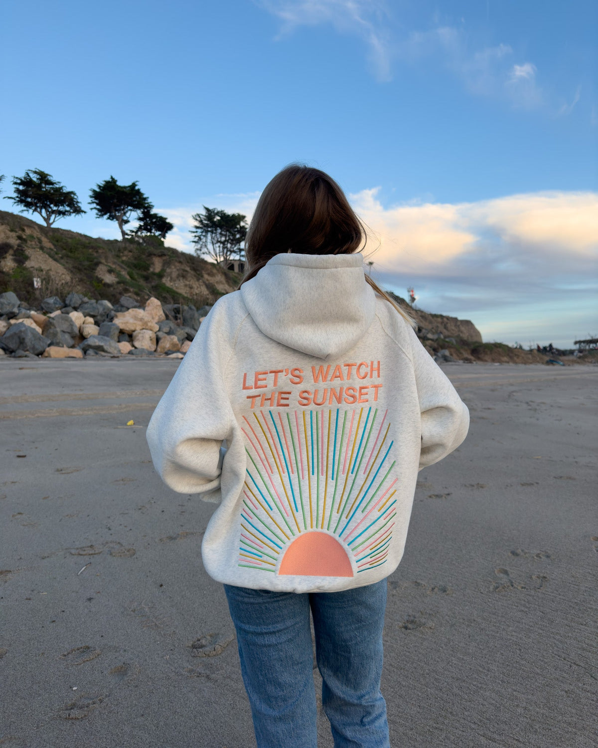 Oversize’owa luksusowa bluza z kapturem „Let's Watch the Sunset” w kolorze melanżowej szarości