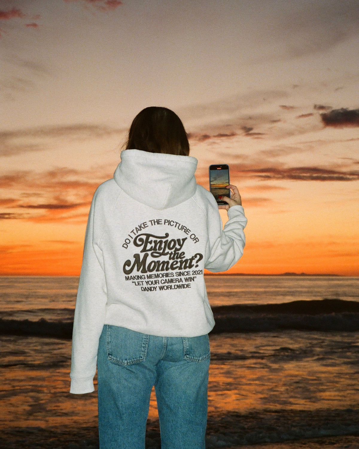 "Enjoy the Moment" oversize’owa bluza z kapturem Lux w kolorze melanżowej szarości