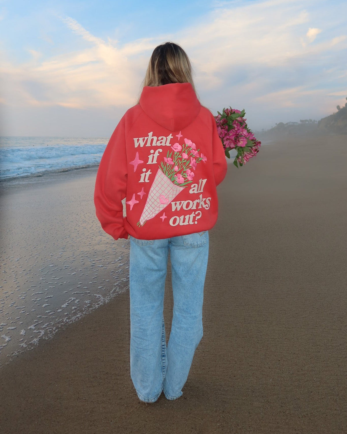Felpa con cappuccio oversize di lusso "E se" in rosso
