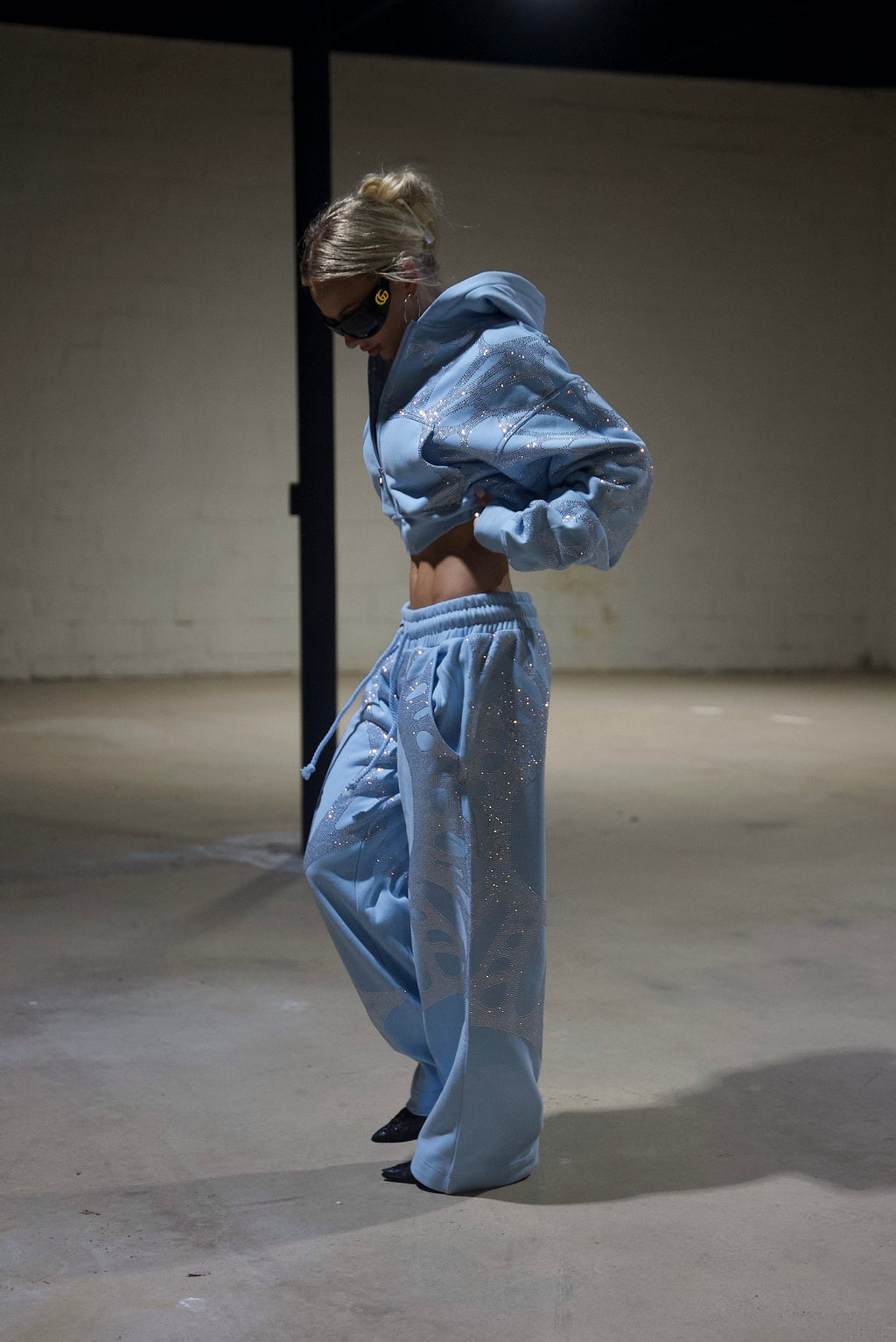 Ascent Blue Rhinestone Cropped Hoodie